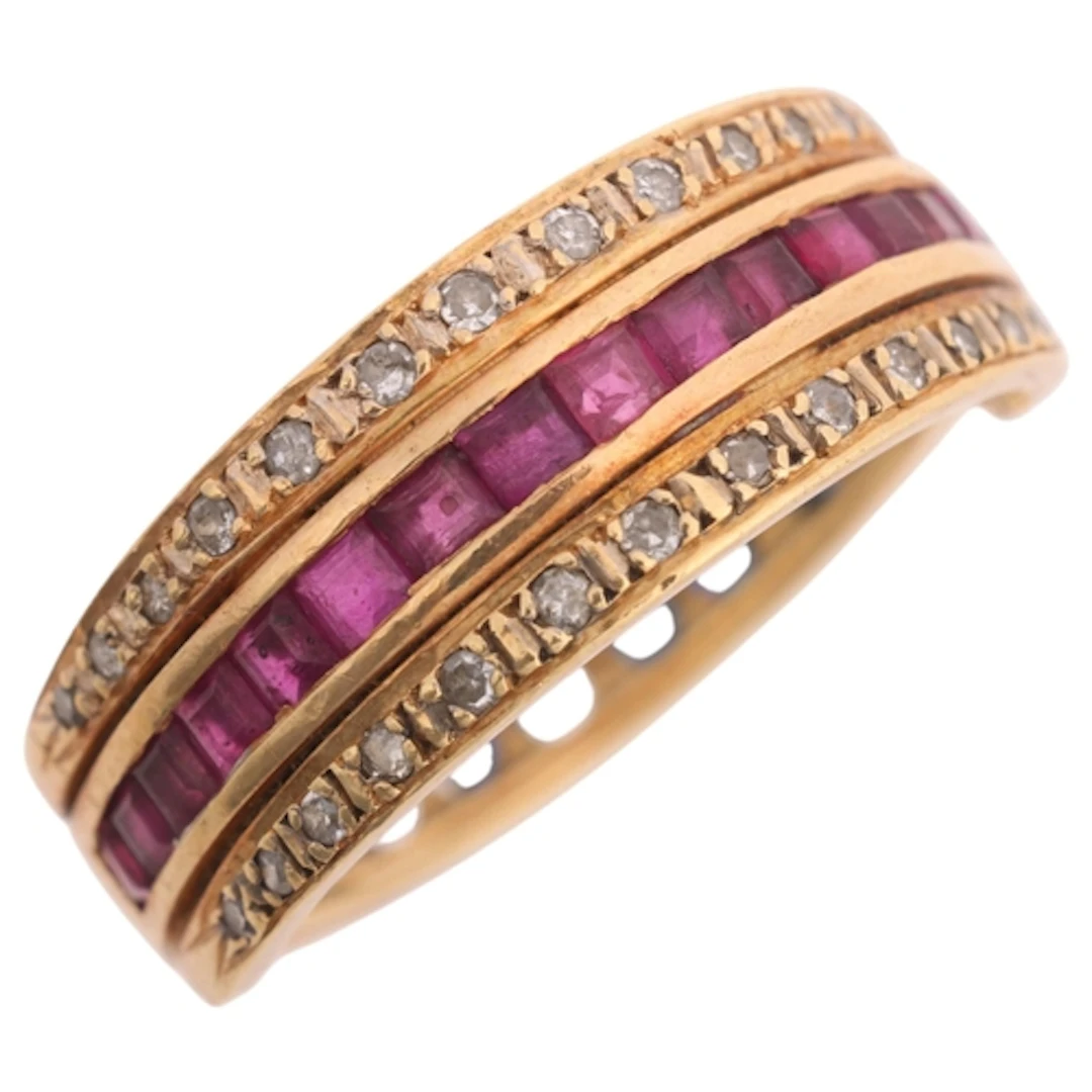 A 14ct gold 'Day And Night' swivel full eternity ring, half ...