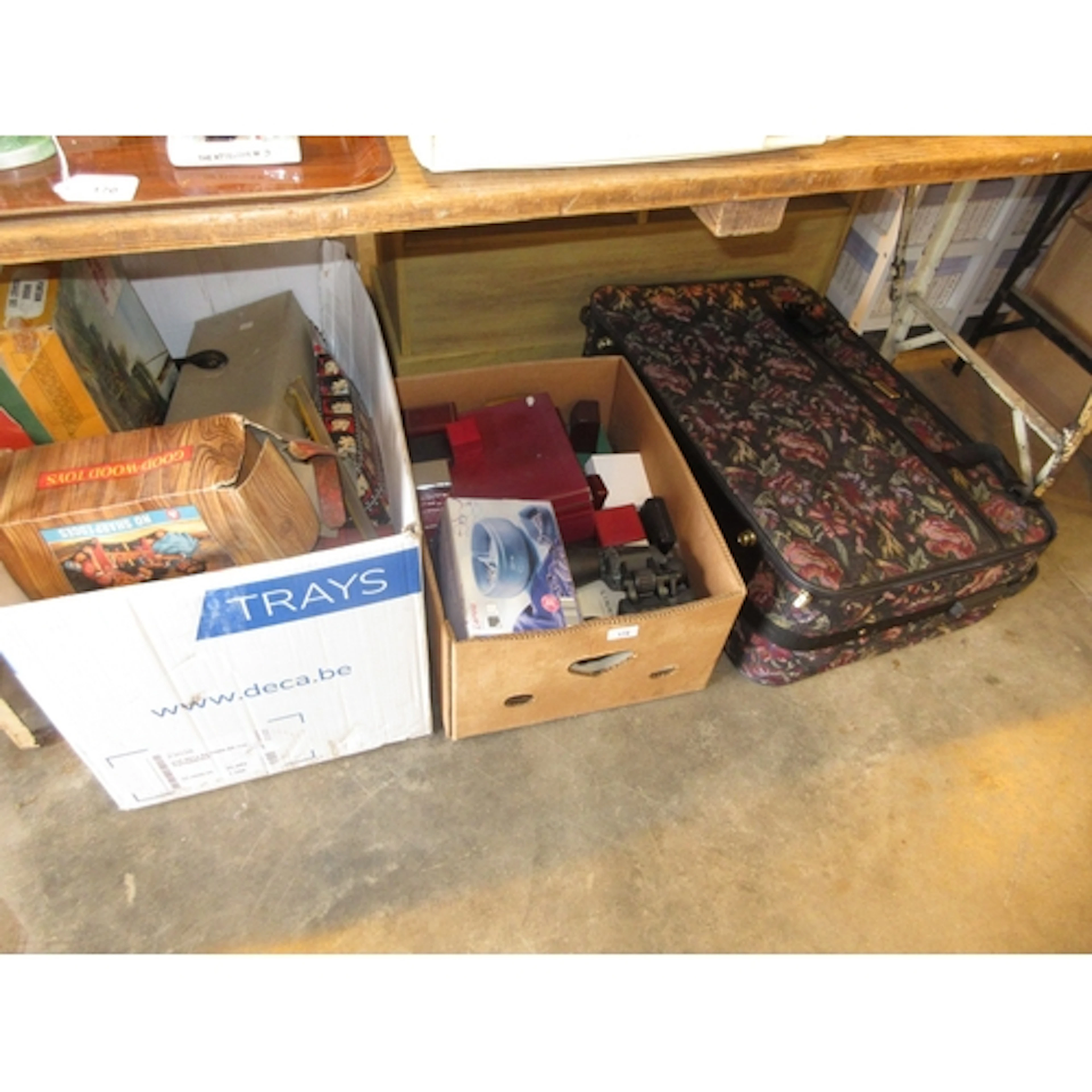 Case and 2 Boxes with Binoculars, Jewel Boxes, Toys etc