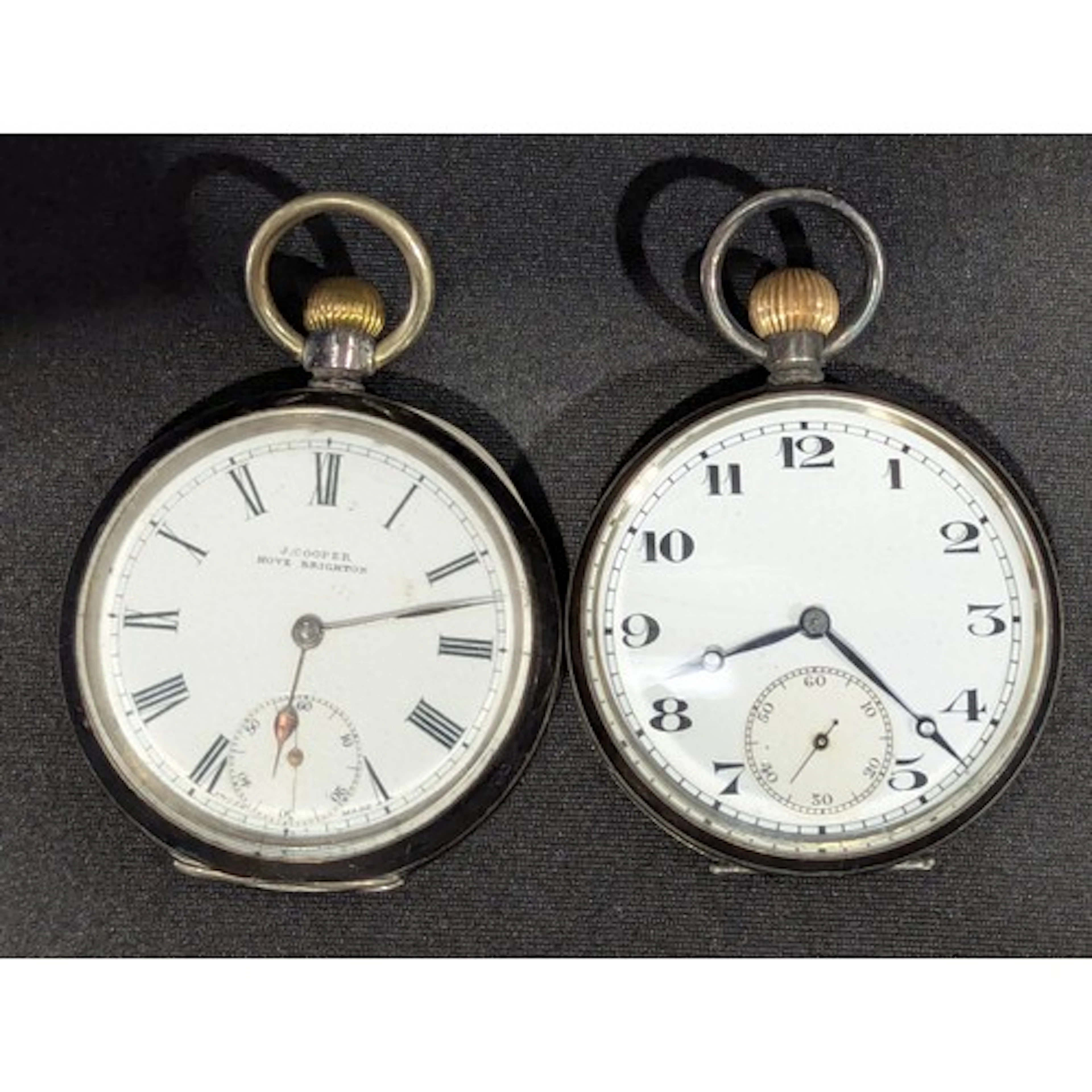 A silver pocket watch by J. Cooper, Hove Brighton, white ena...