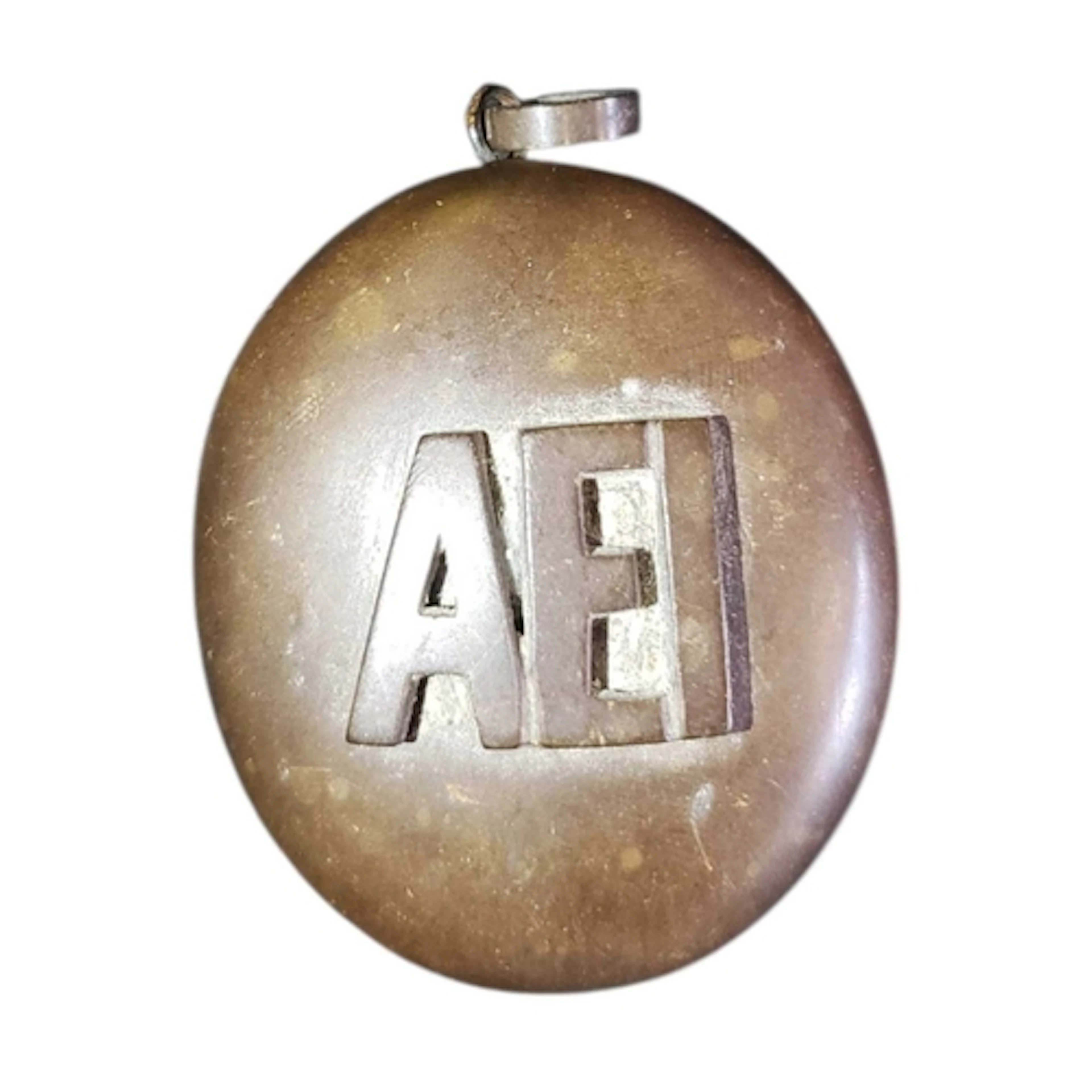 Victorian late 19th century vulcanite AEI locket. Opening to...