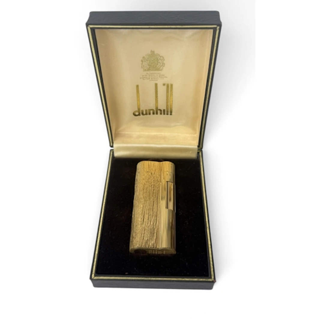 DUNHILL: A VINTAGE ROLLAGAS GOLD PLATED BARK OR FLORENTINE F...