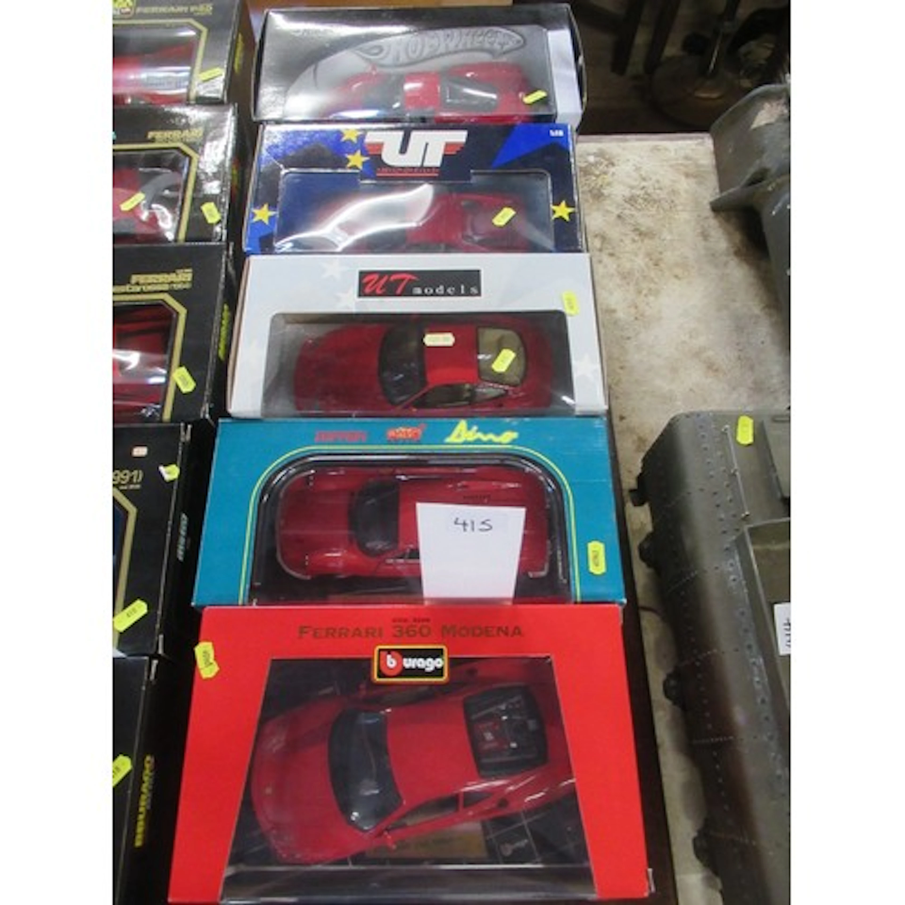 Five die cast models of Ferraris to include 360 Modena, F355...