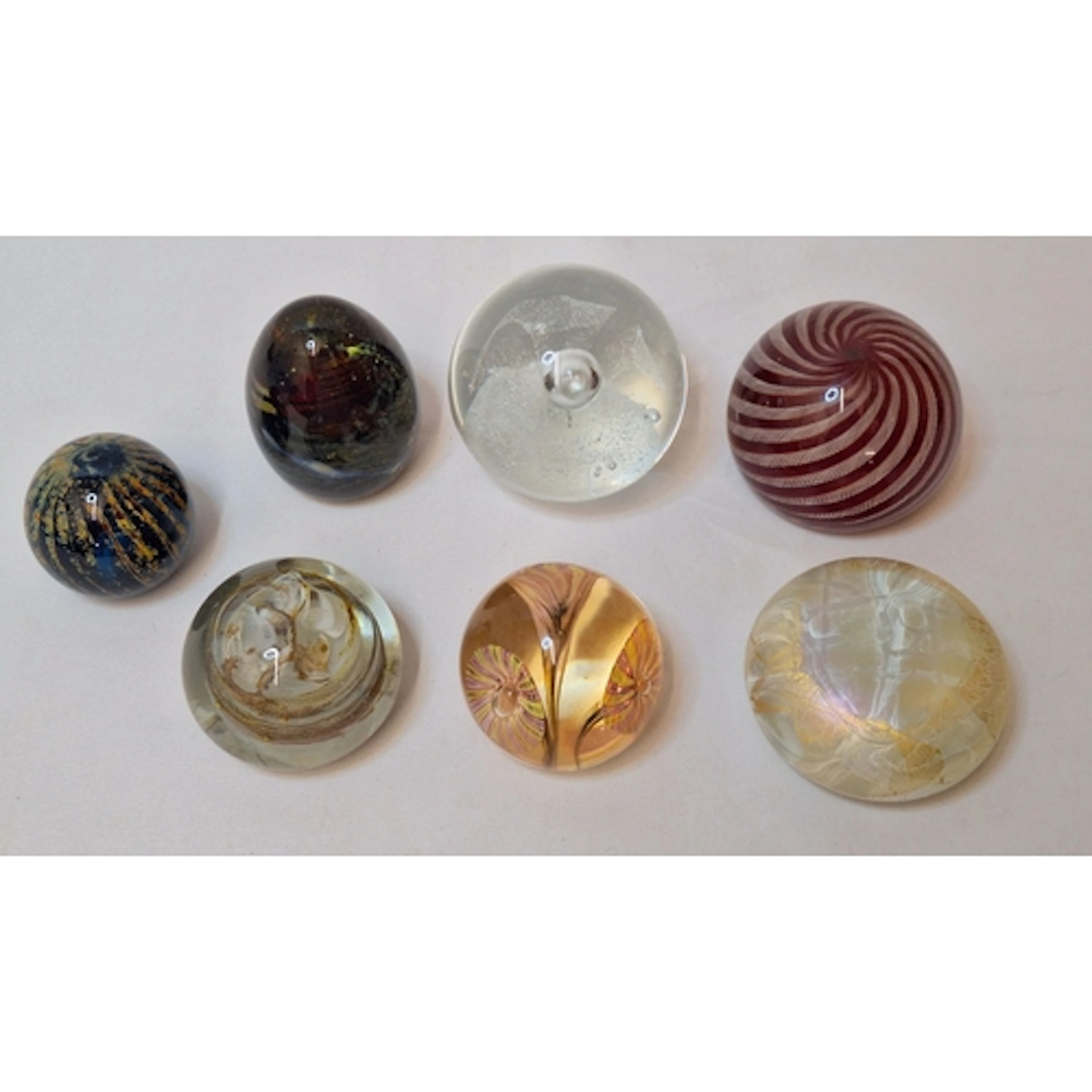 7 Art Glass Paperweights, 2 signed Mdina, 1 with original Is...