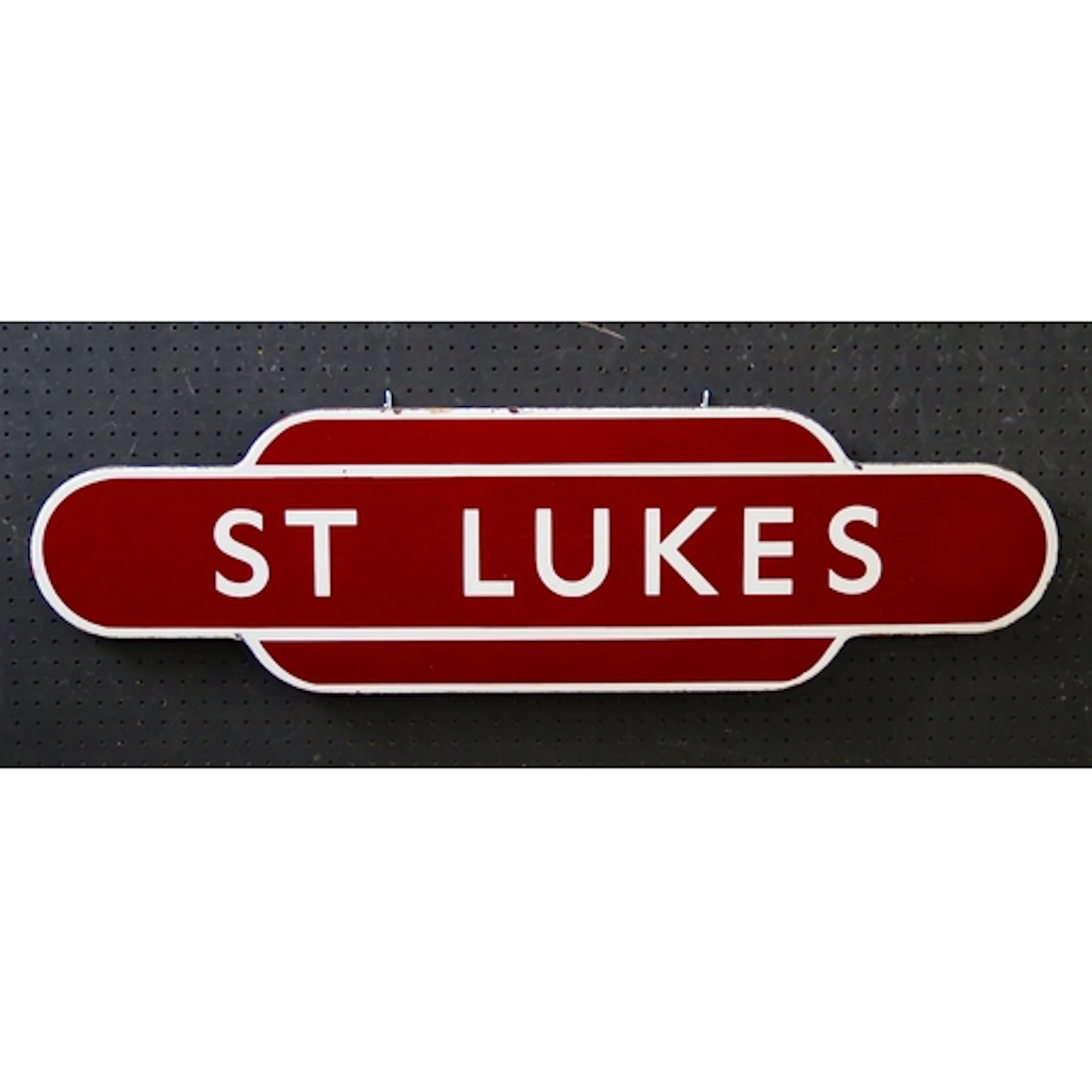'St Lukes' (Southport) - a BR(M) totem, white on maroon enam...
