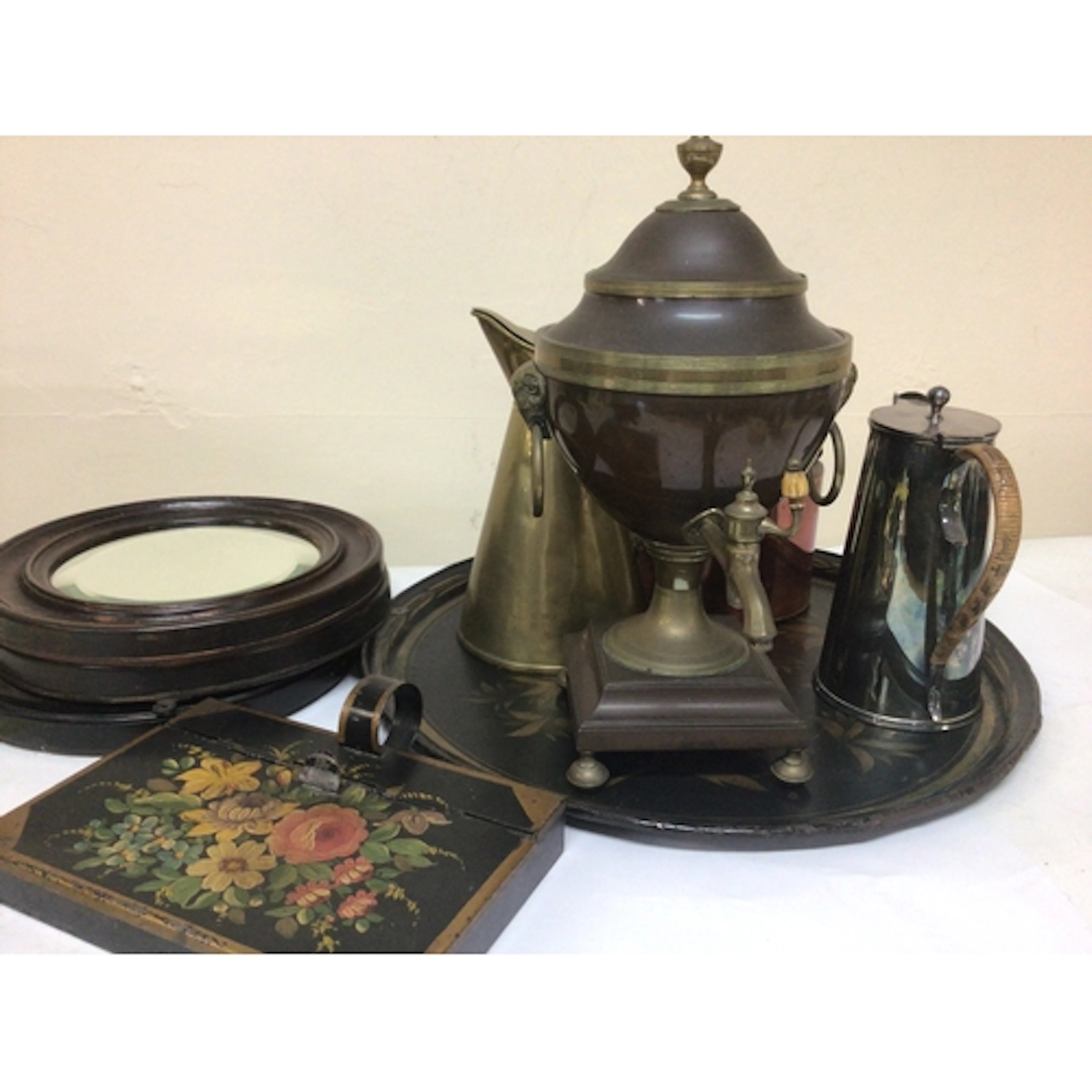 A late Regency copper and brass samovar other brass an...