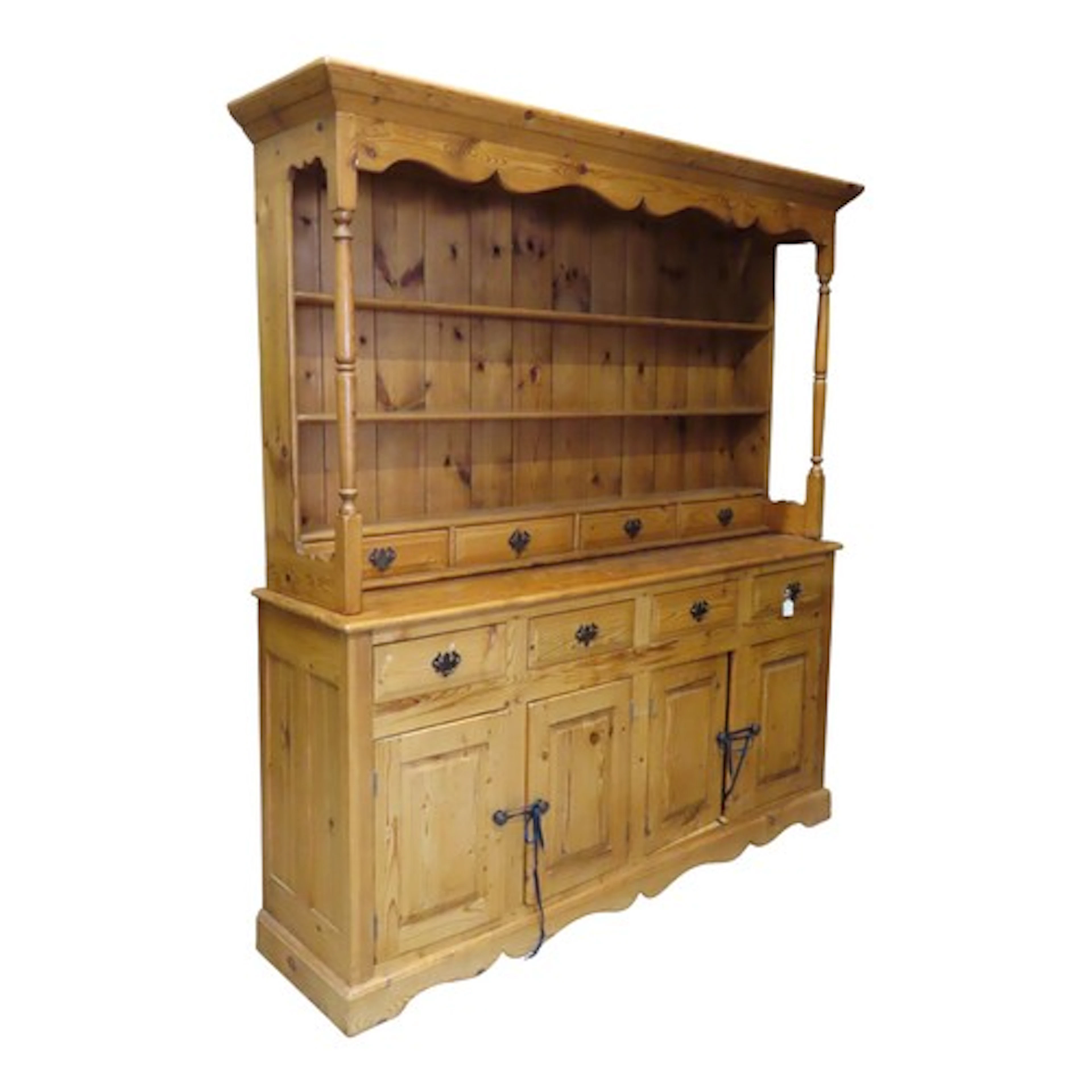 A pine farmhouse kitchen dresser the base enclosed by four d...