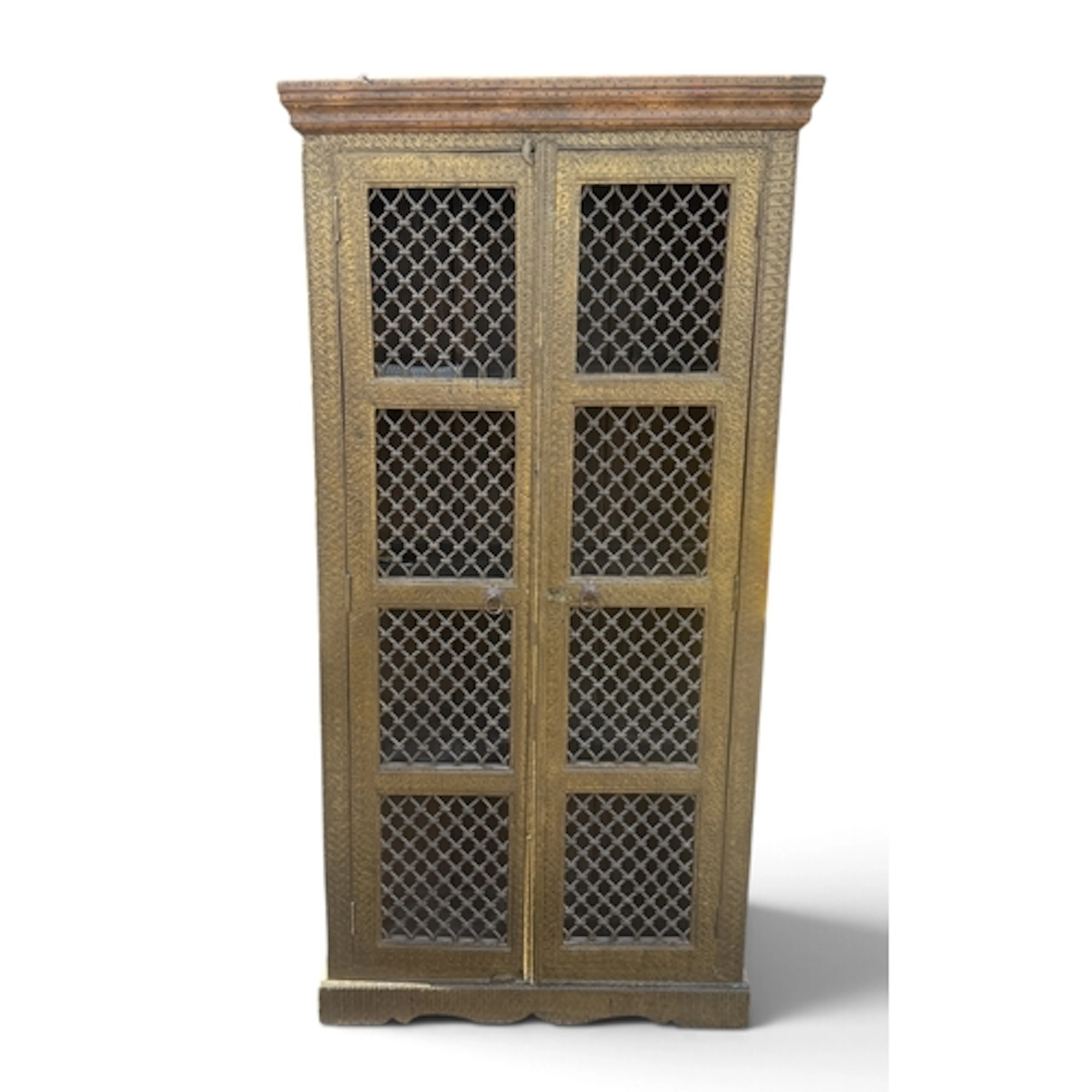 A MOROCCAN BRASS CUPBOARD 90cm x 37.5cm x 182cm ...