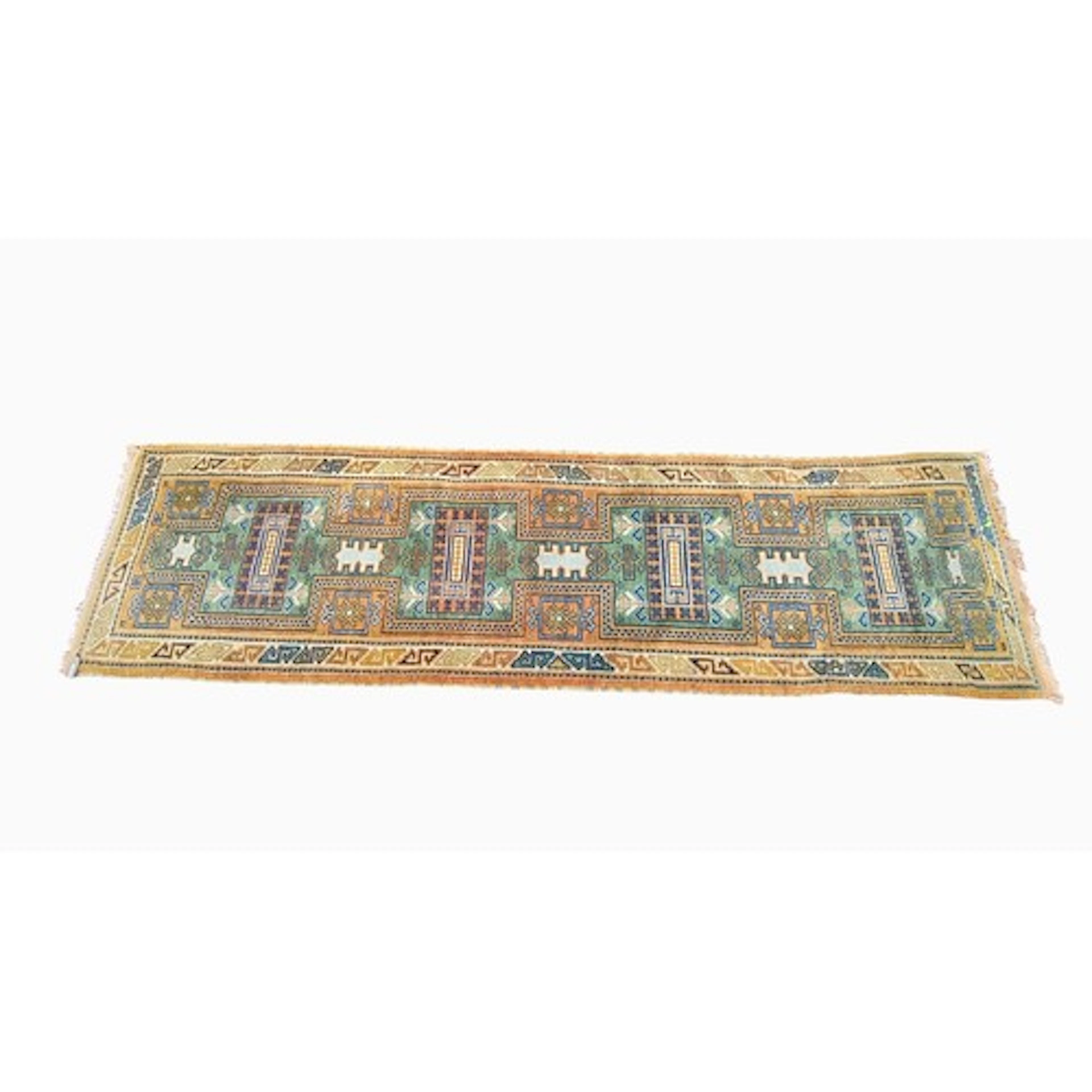 Indian Indo Kaf Kaz hand-knotted wool carpet runner, in gree...