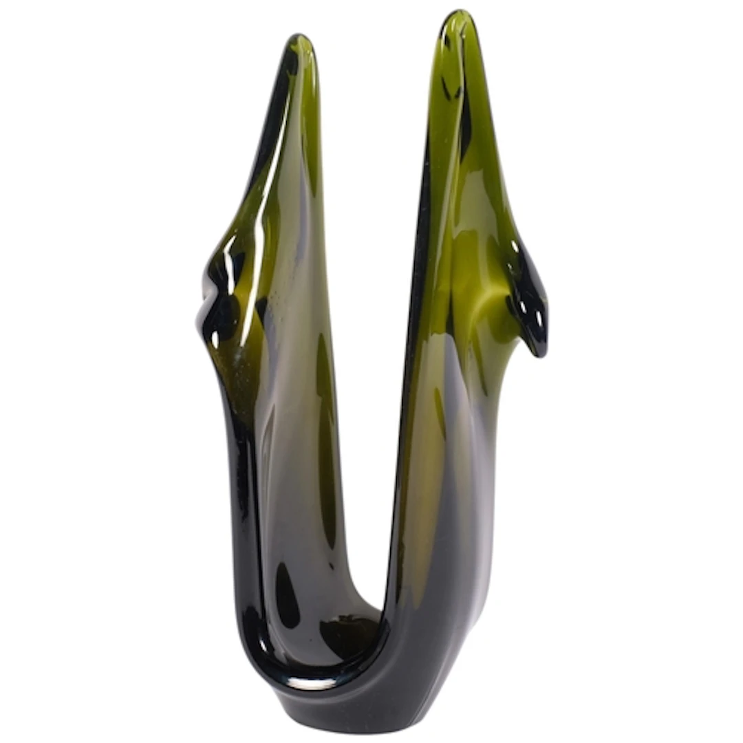 An olive green glass free-form sculpture, 32cm