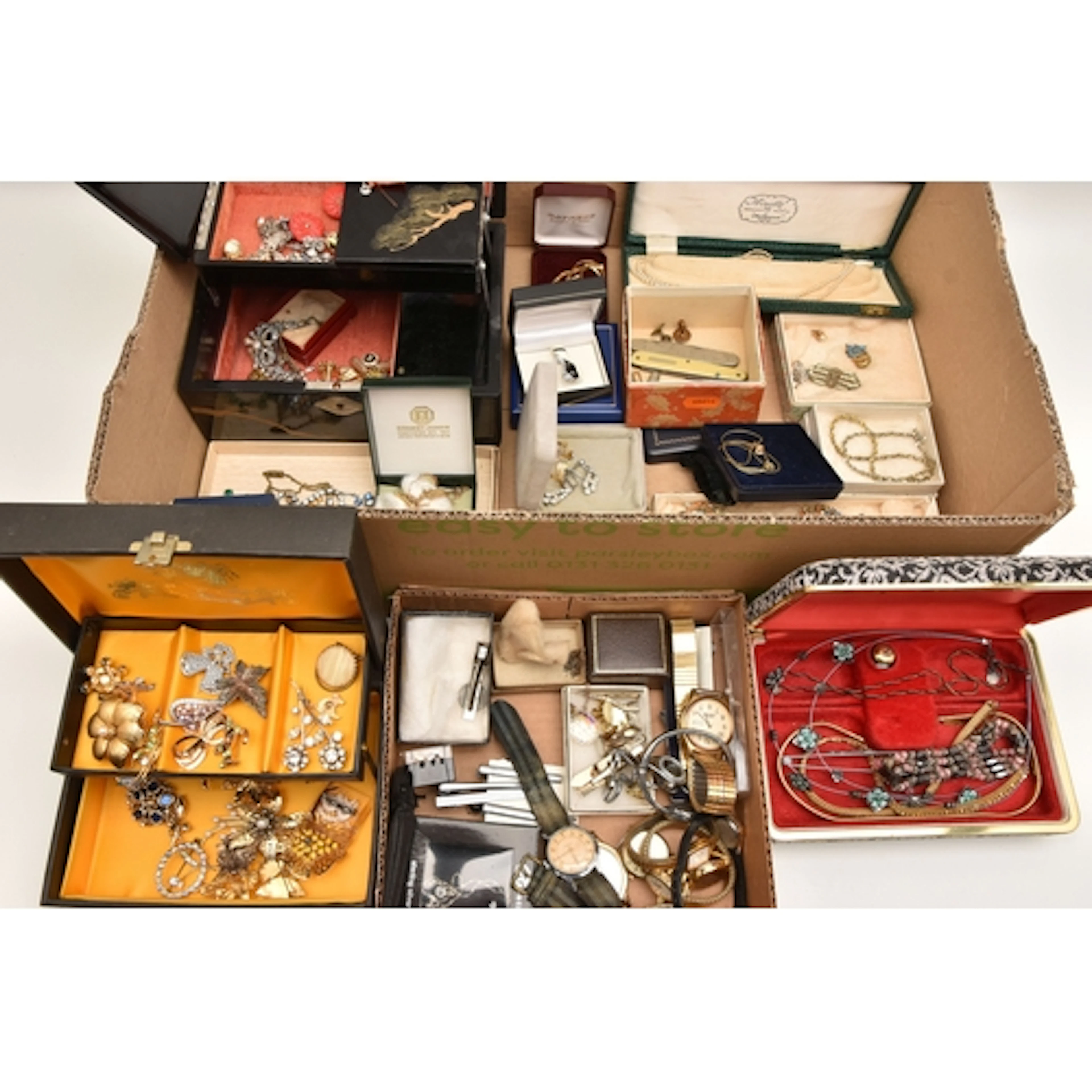 A BOX OF ASSORTED JEWELLERY AND WATCHES, to include a select...