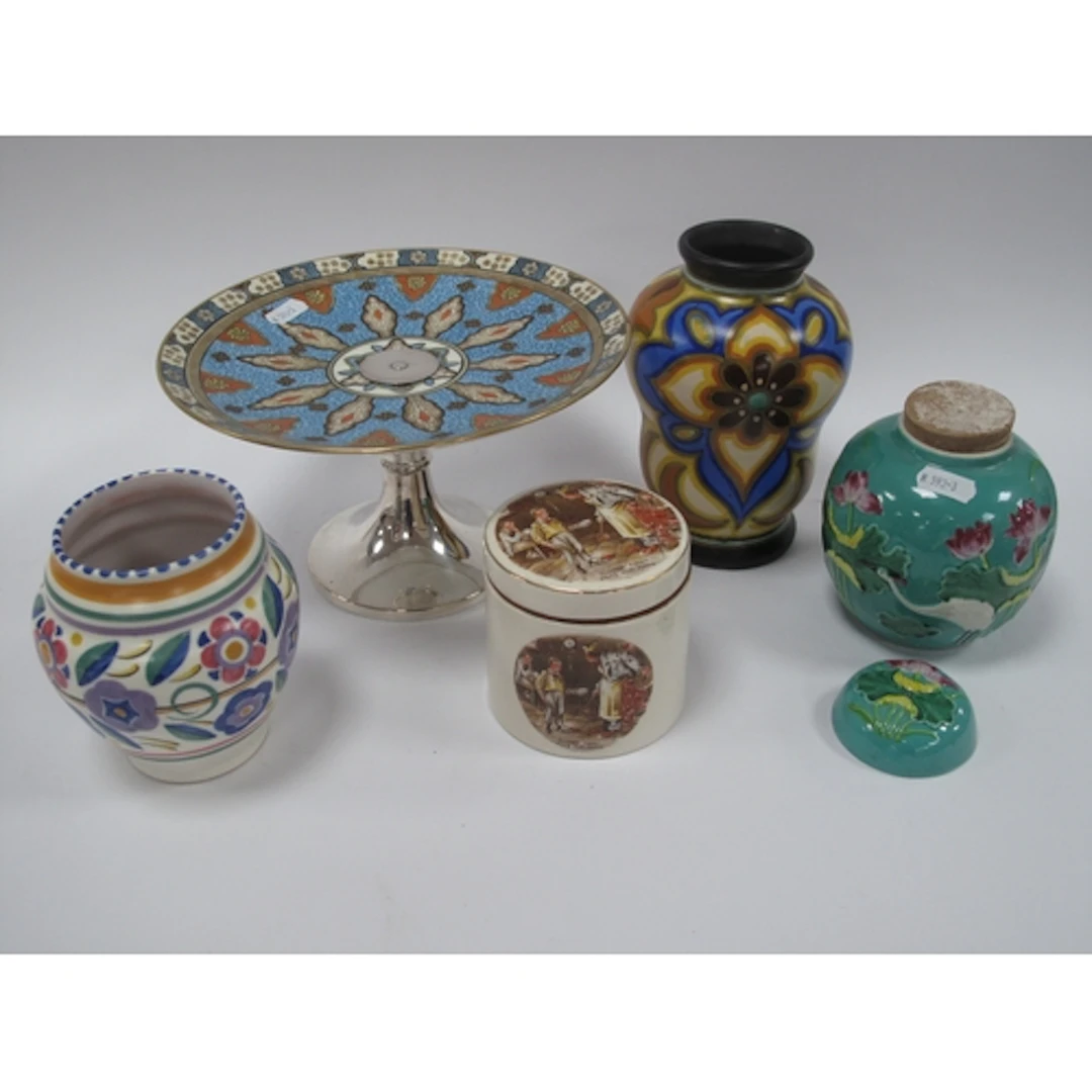 Ceramics, comprising Dutch Gouda Pottery 1930s decorative va...