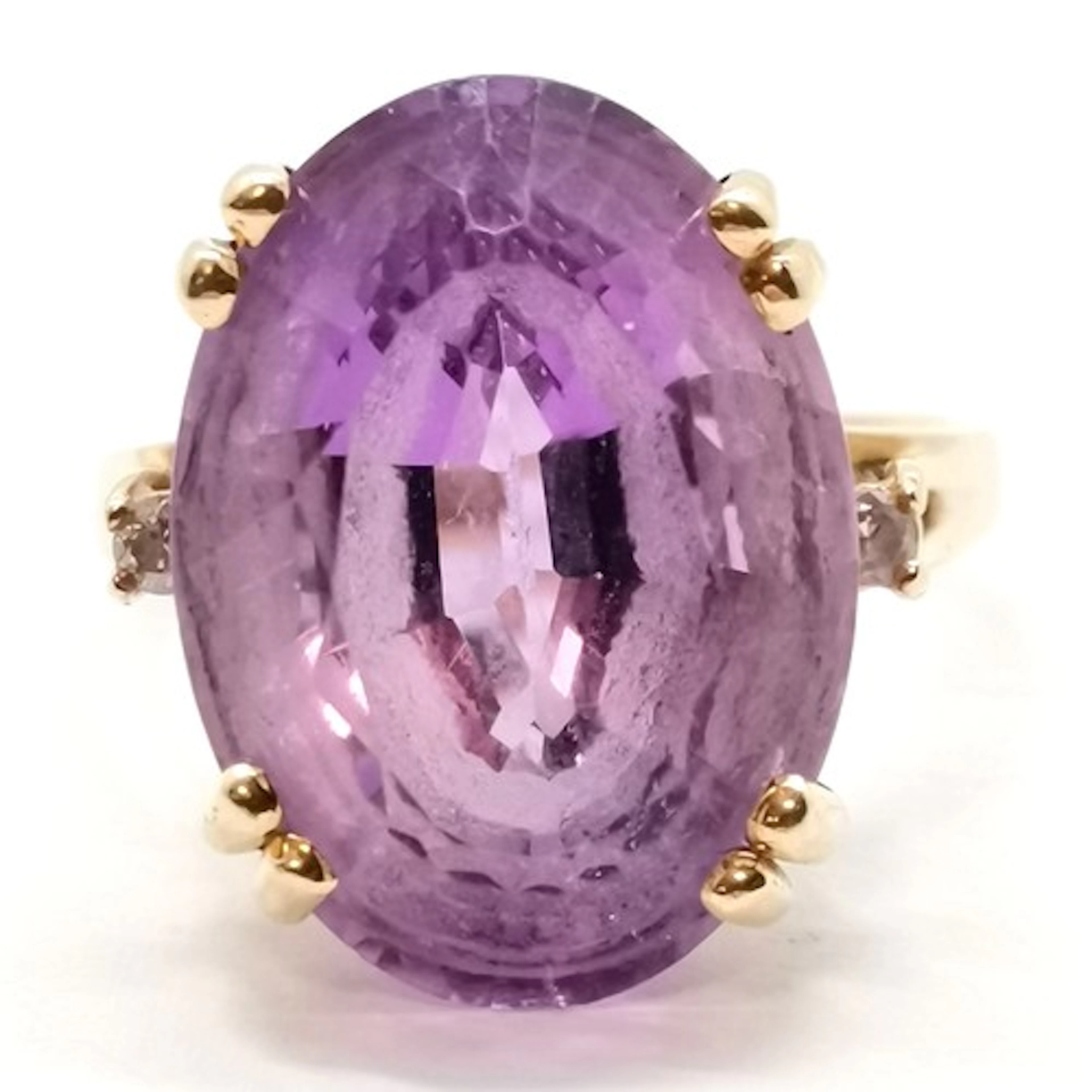 14ct marked gold amethyst & diamond set ring - size Q & 5.7g...