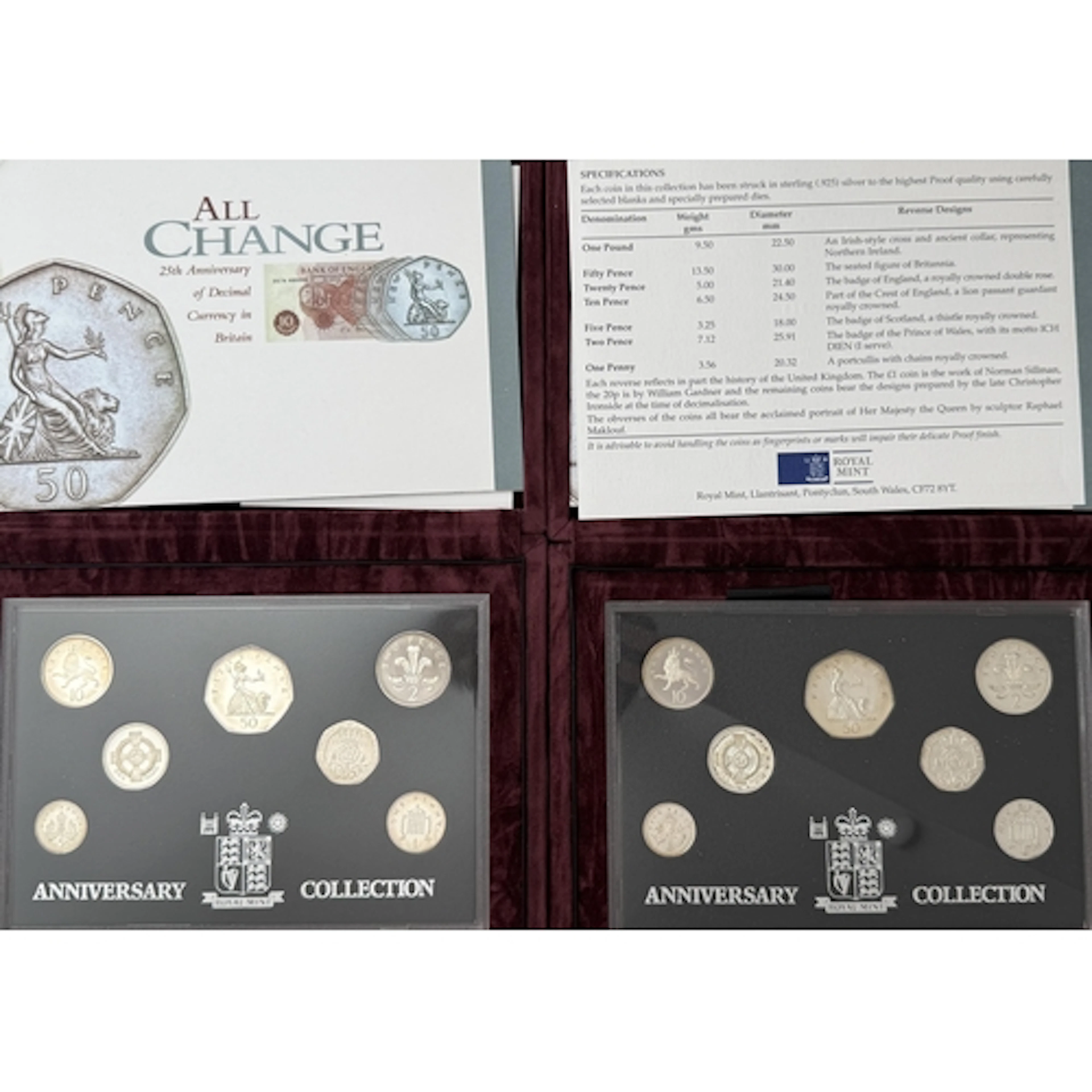 A pair of UK 1996 Silver Proof Anniversary Coin Collections,...