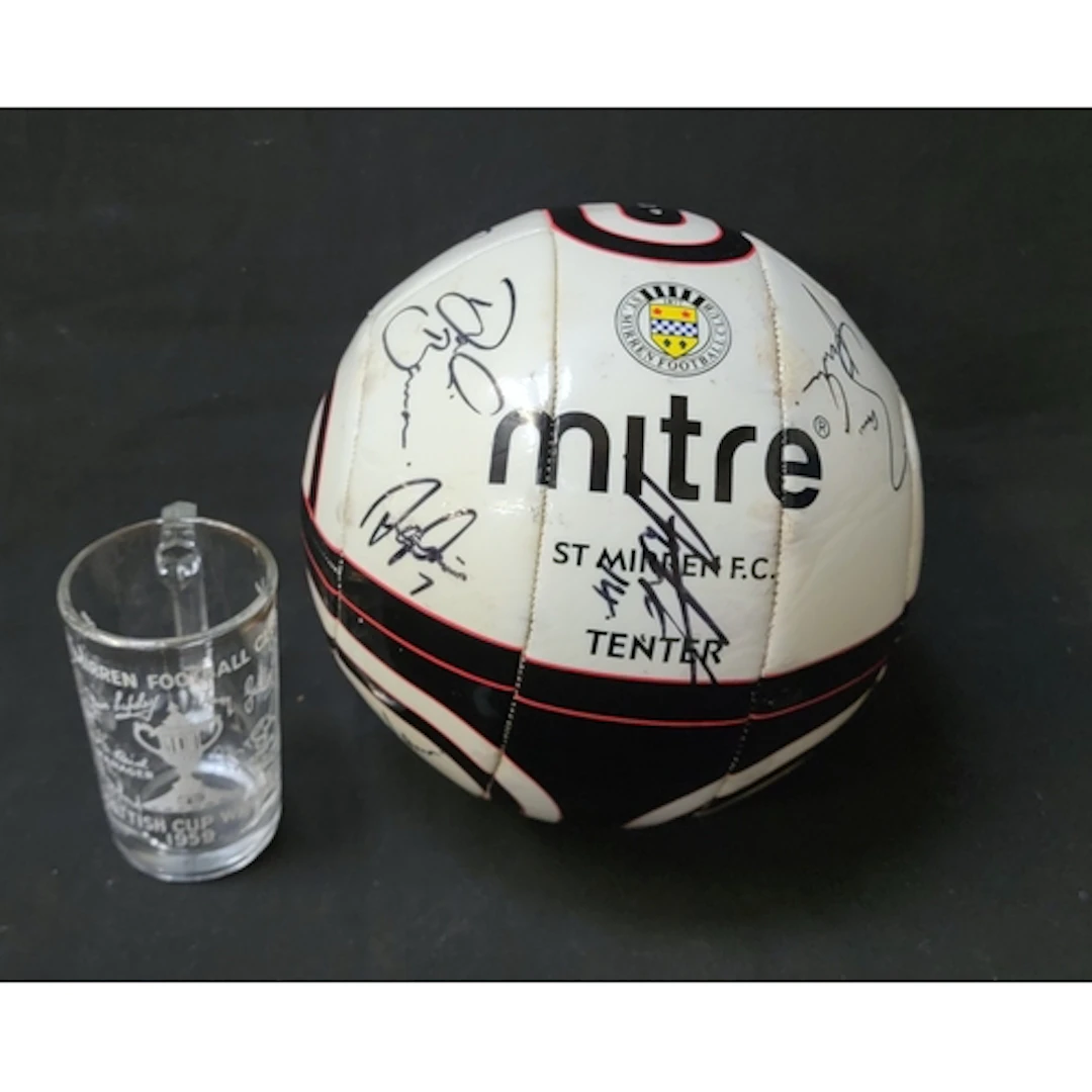 ST. MIRREN FC SIGNED FOOTBALL AND COMMEMORATIVE GLASS compri...