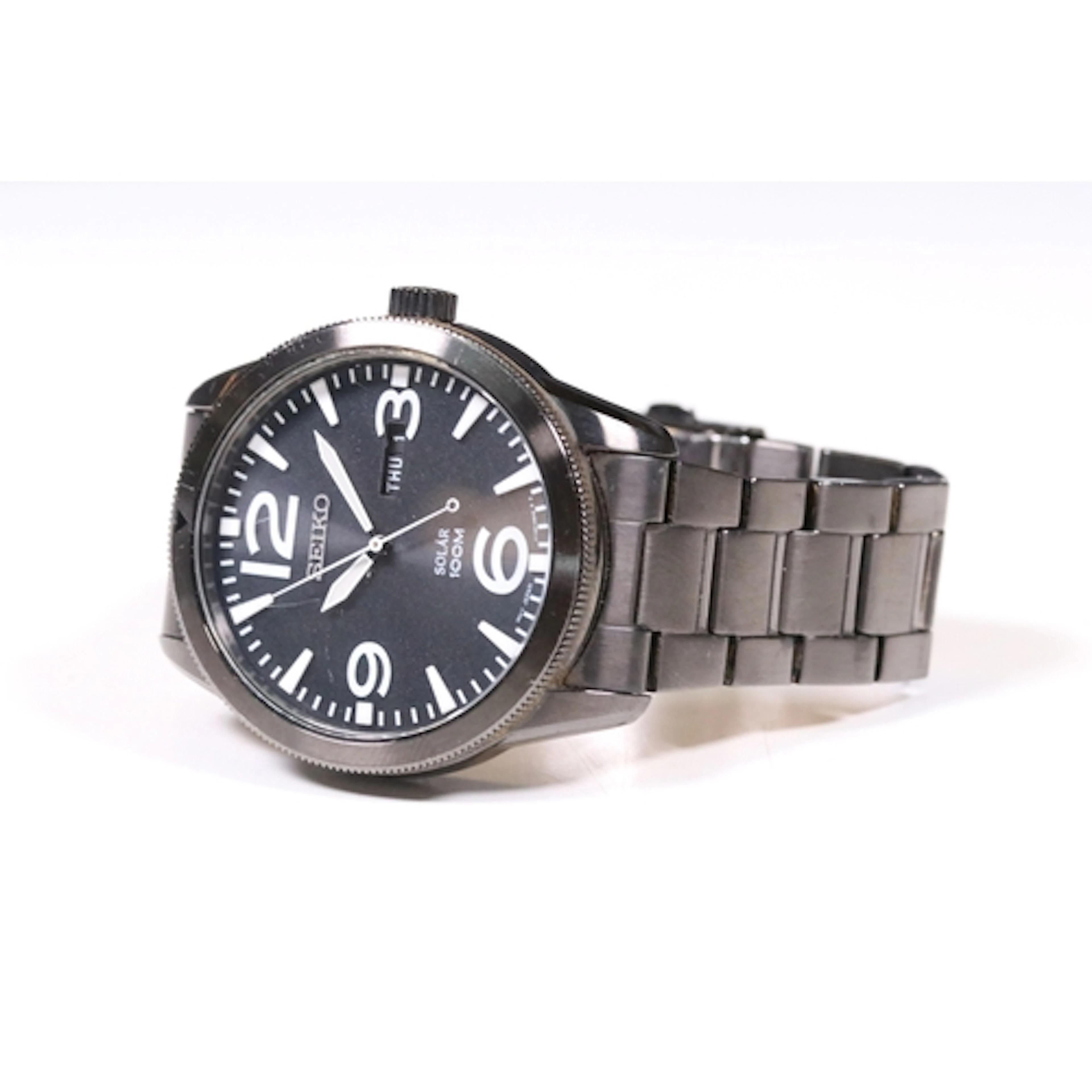 Boxed Seiko Solar 100m gents wrist watch with black and whit...