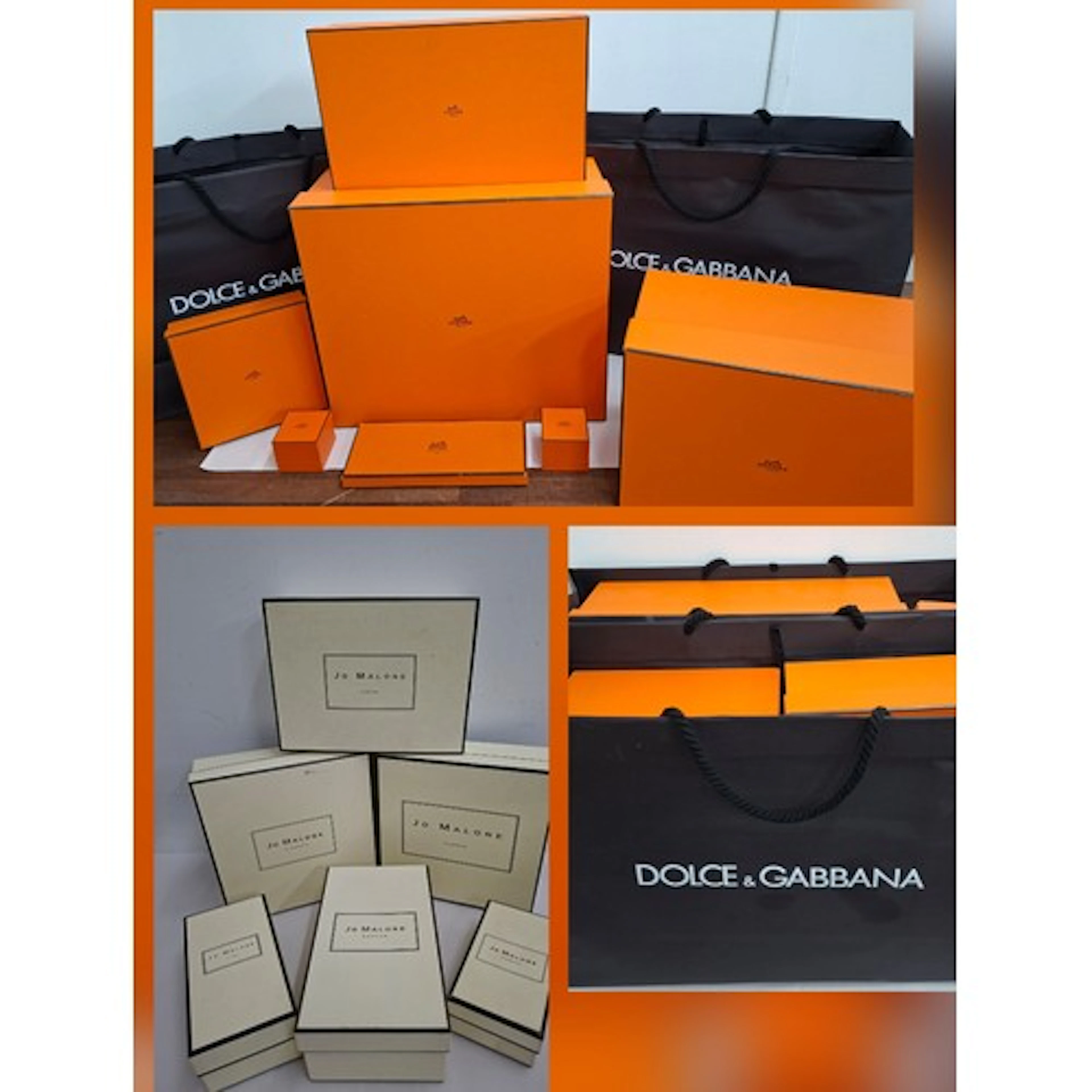 Hermes- A collection of iconic orange and black empty boxes ...