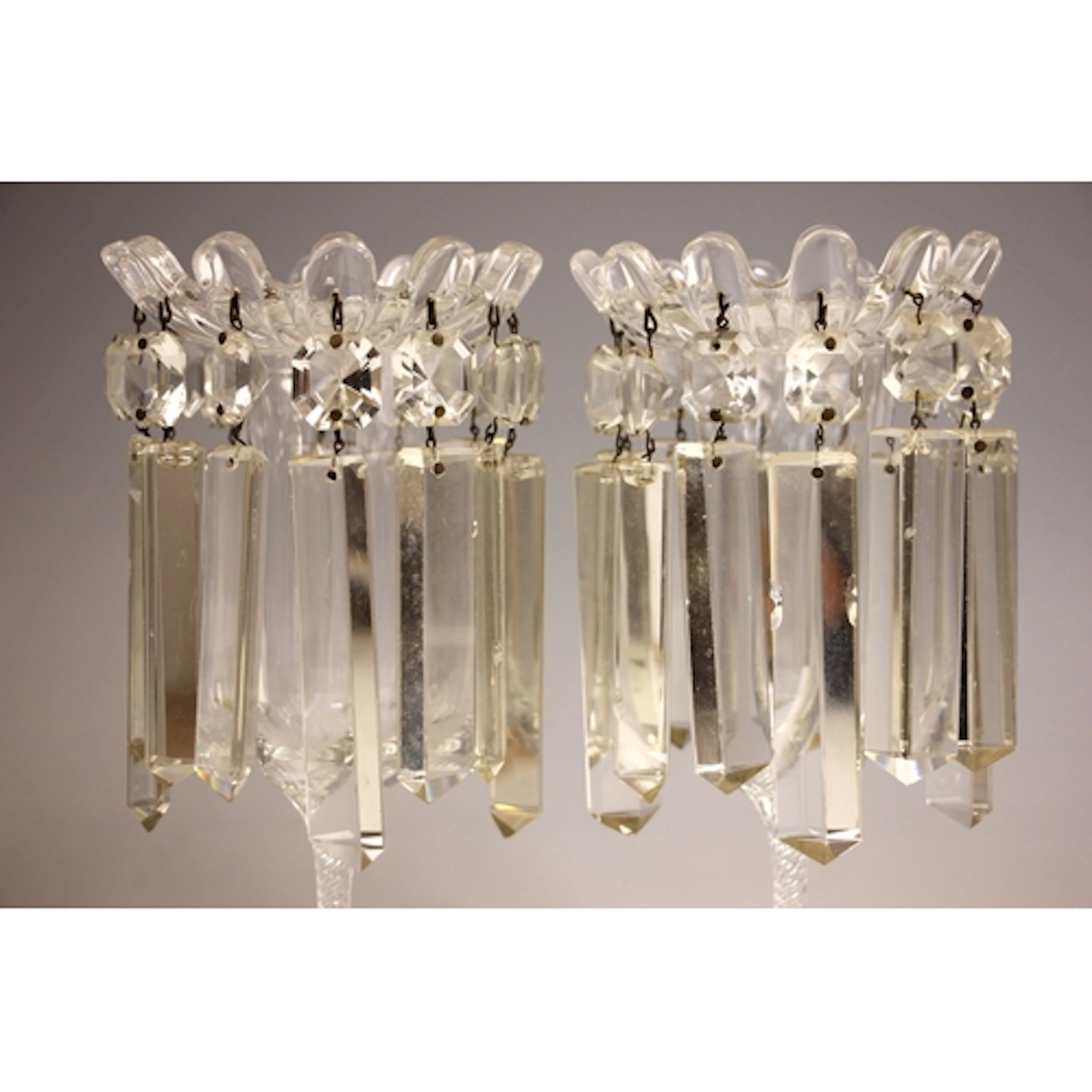 A pair of Victorian clear glass lustre shades, 19th century,...