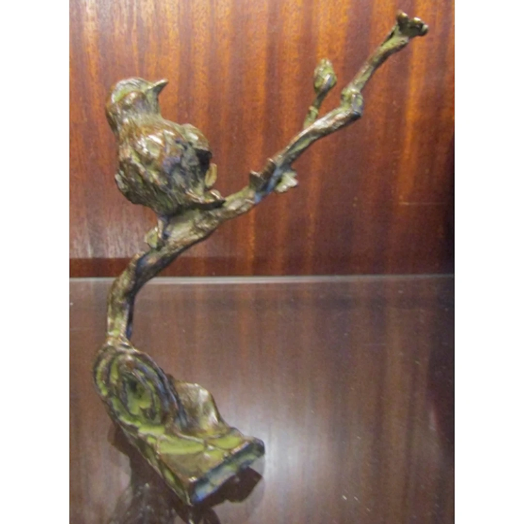Bronze Sculpture of Bird on Branch Approximately 4 Inches Hi...