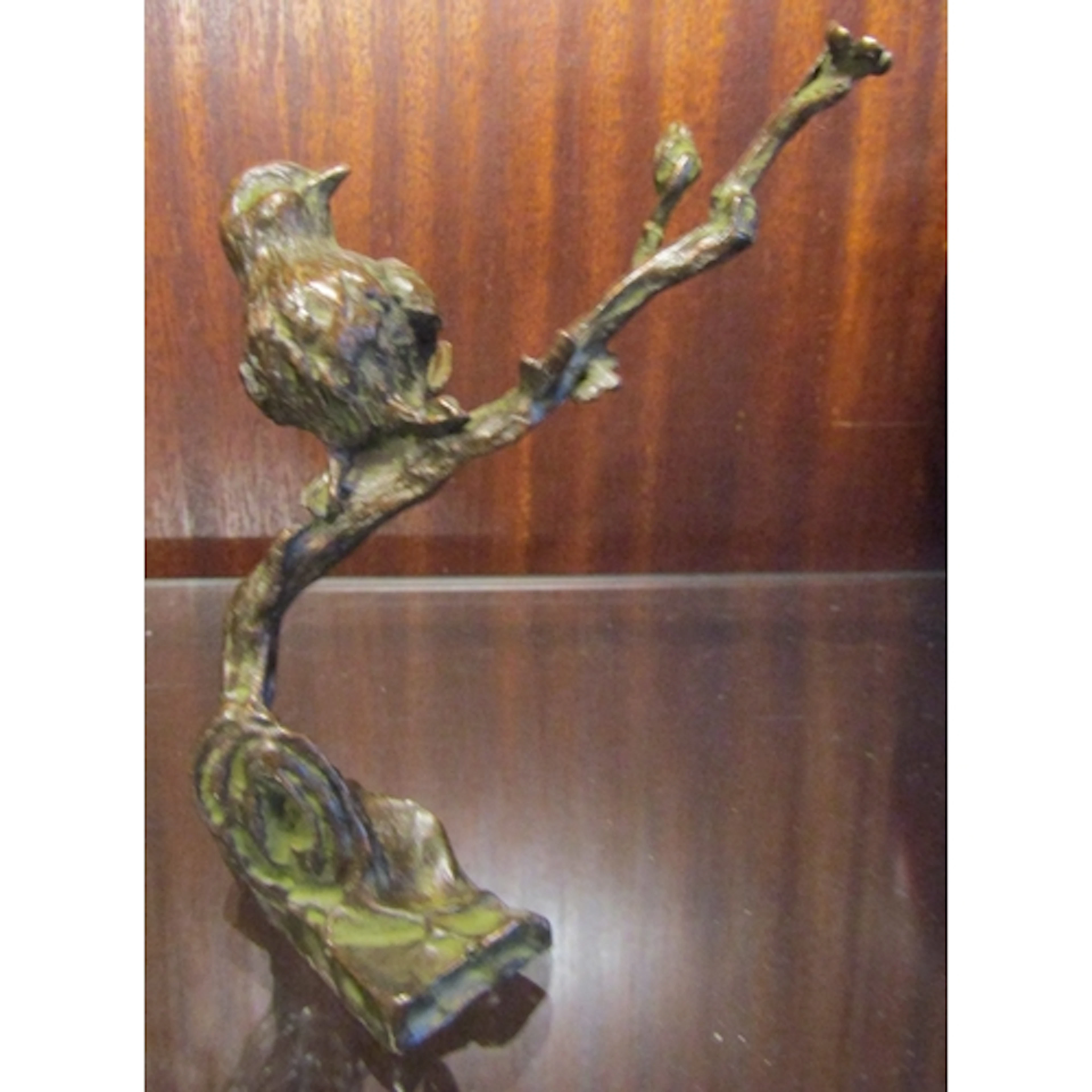 Bronze Sculpture of Bird on Branch Approximately 4 Inches Hi...
