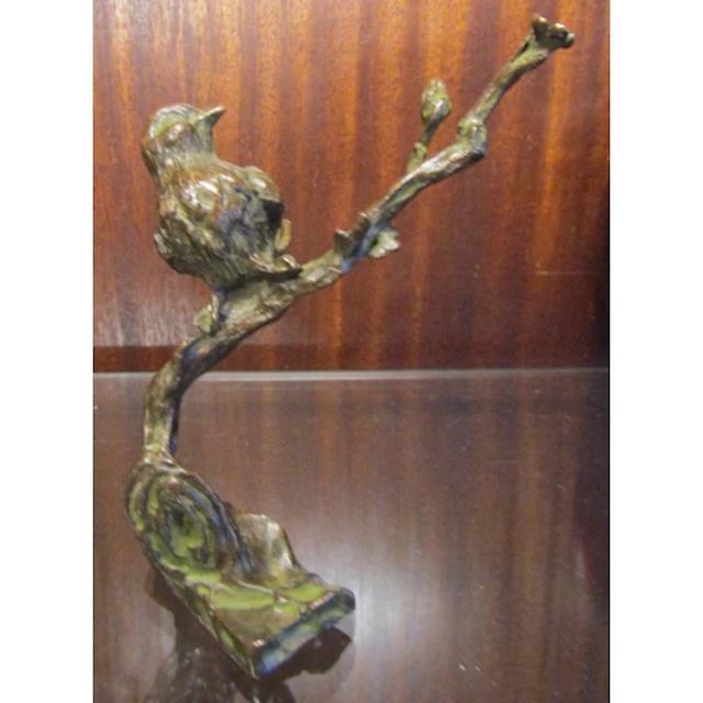 Bronze Sculpture of Bird on Branch Approximately 4 Inches Hi...