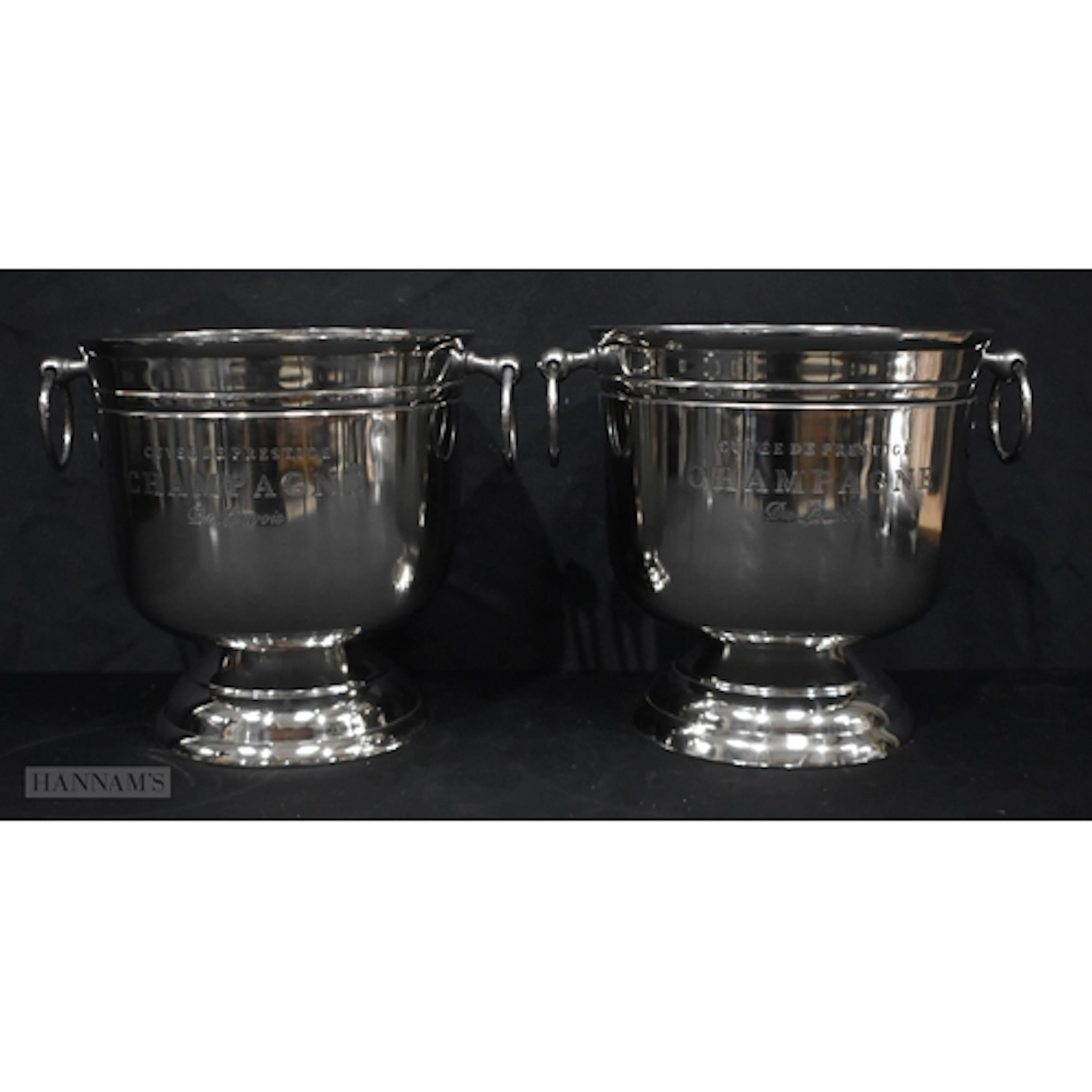A pair of Chrome Champagne coolers 27 x 32cm (2)