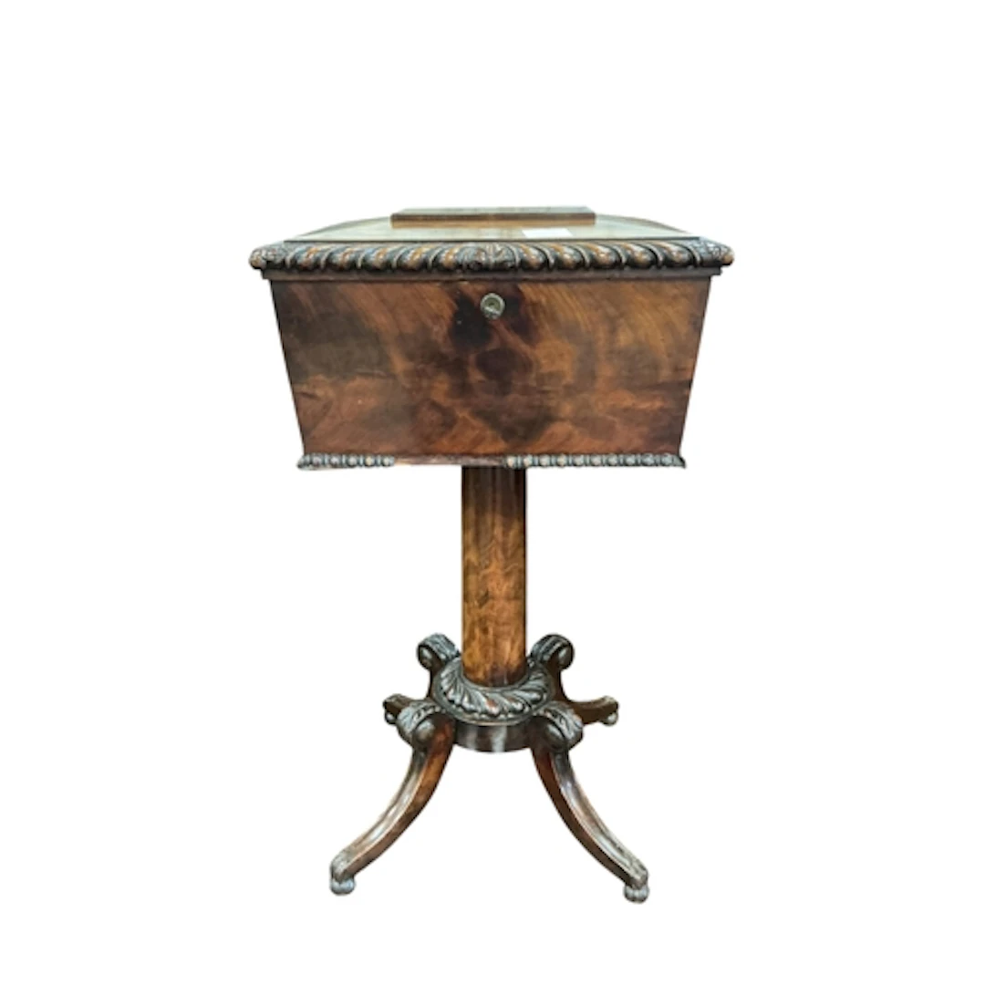 A late Regency mahogany teapoy, width 42cm, depth 34cm, heig...