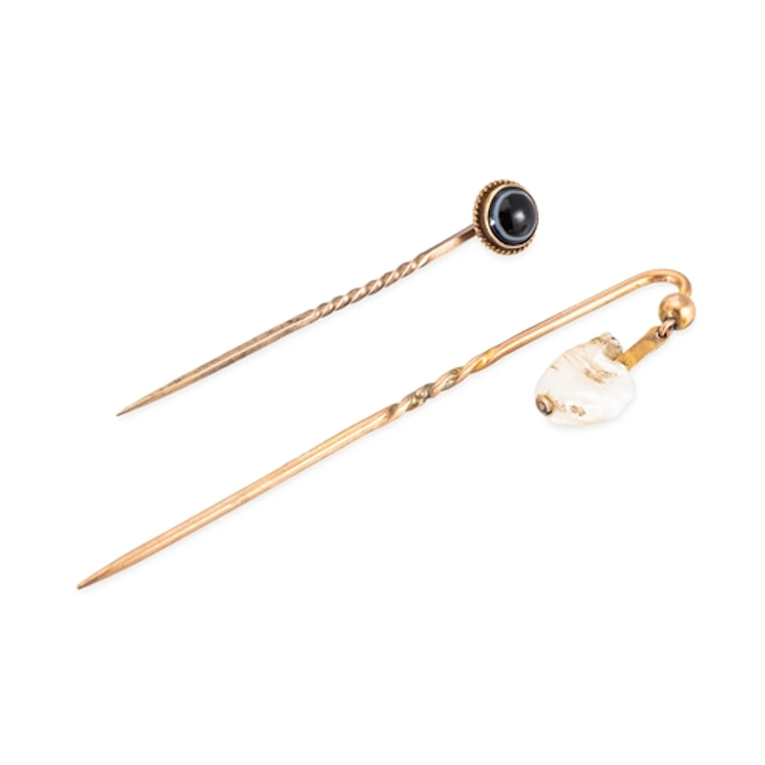 TWO GOLD STICK PINS