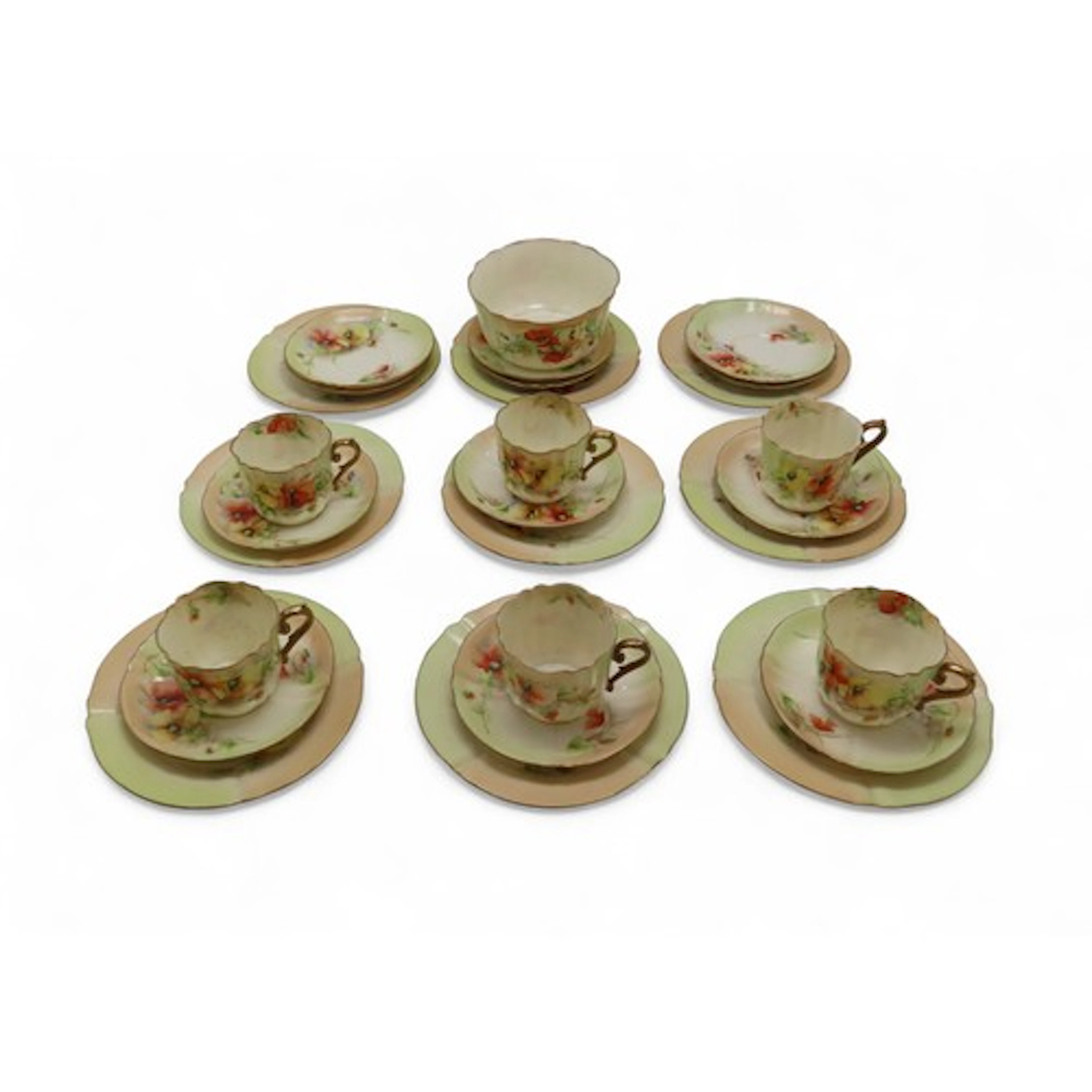 NAUTILUS PORCELAIN COFFEE WARES decorated with poppies, comp...
