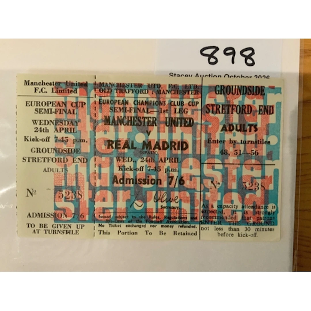 1968 European Cup Semi Final Football Ticket: Complete ticke...