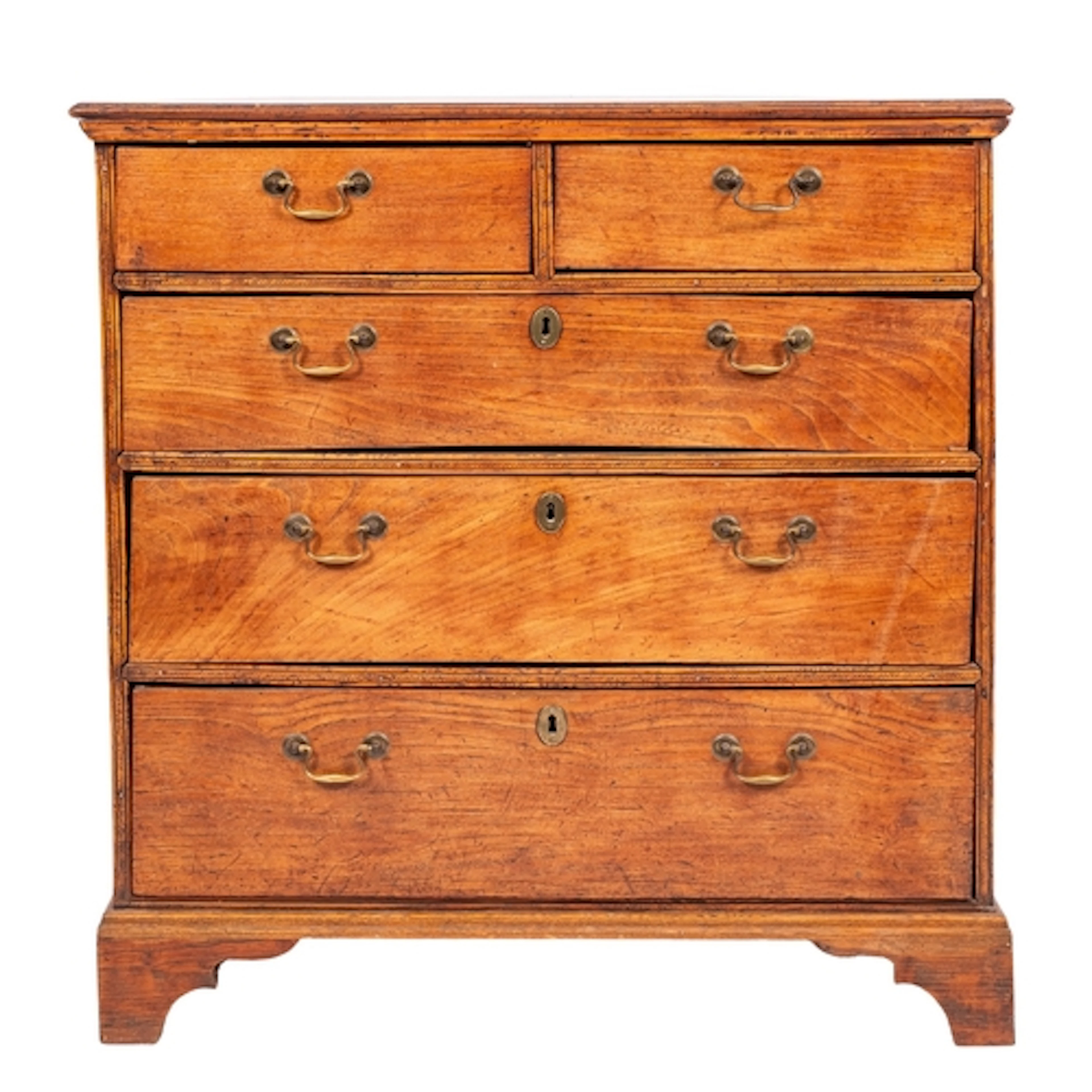 A George III elm chest of drawers, late 18th century; the to...