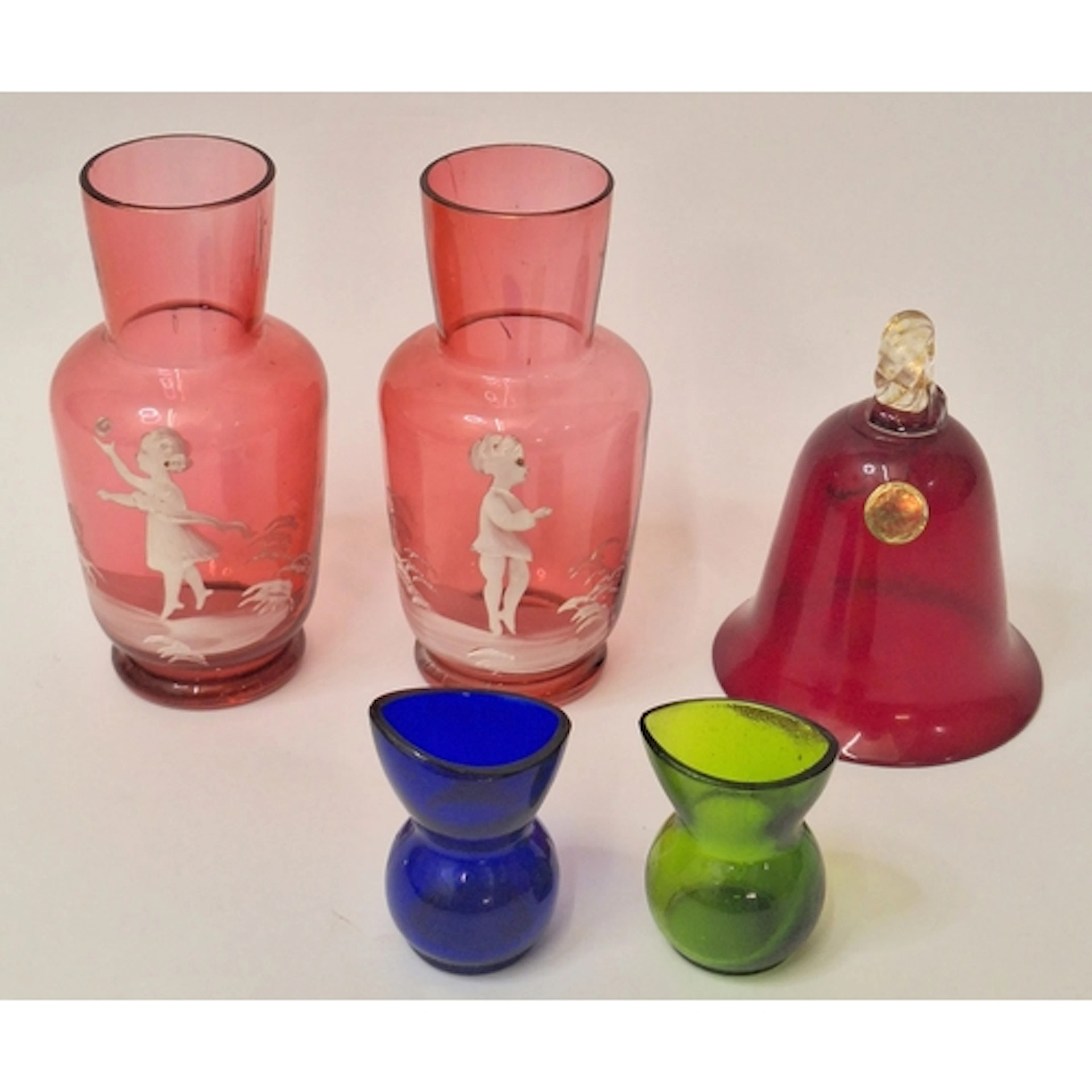 Glassware incl. pair antique cranberry glass vases decorated...