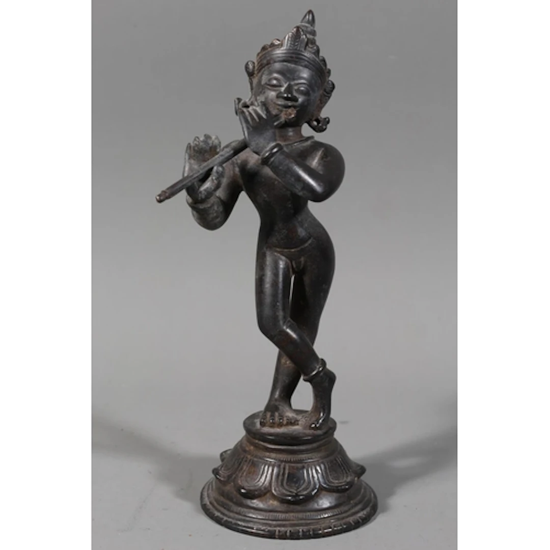 Indian Hinda bronze Krishna idol statue, 24cm tall.