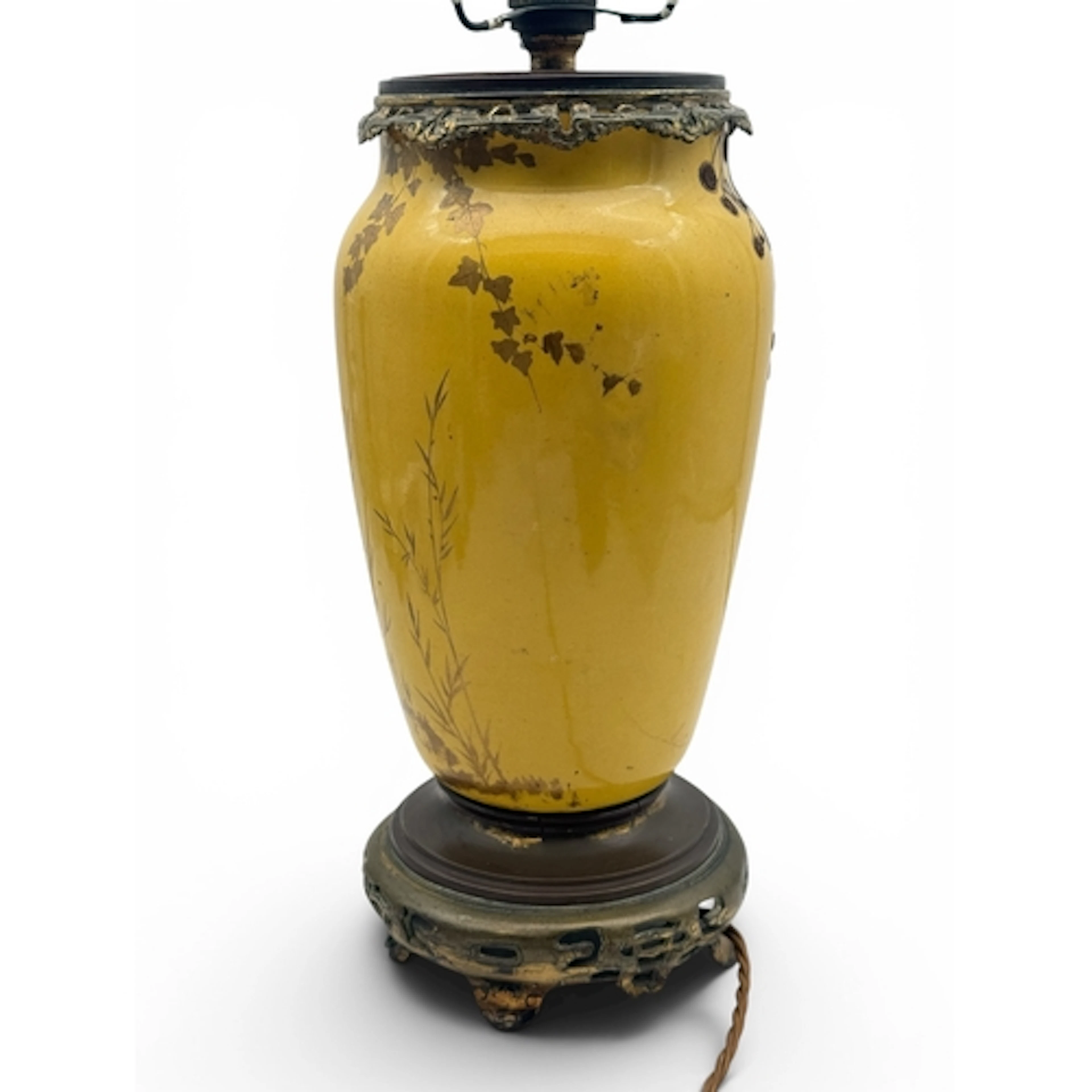 AN ASIAN GLAZED CERAMIC VASE ADAPTED FOR A LAMP WITH RETICUL...