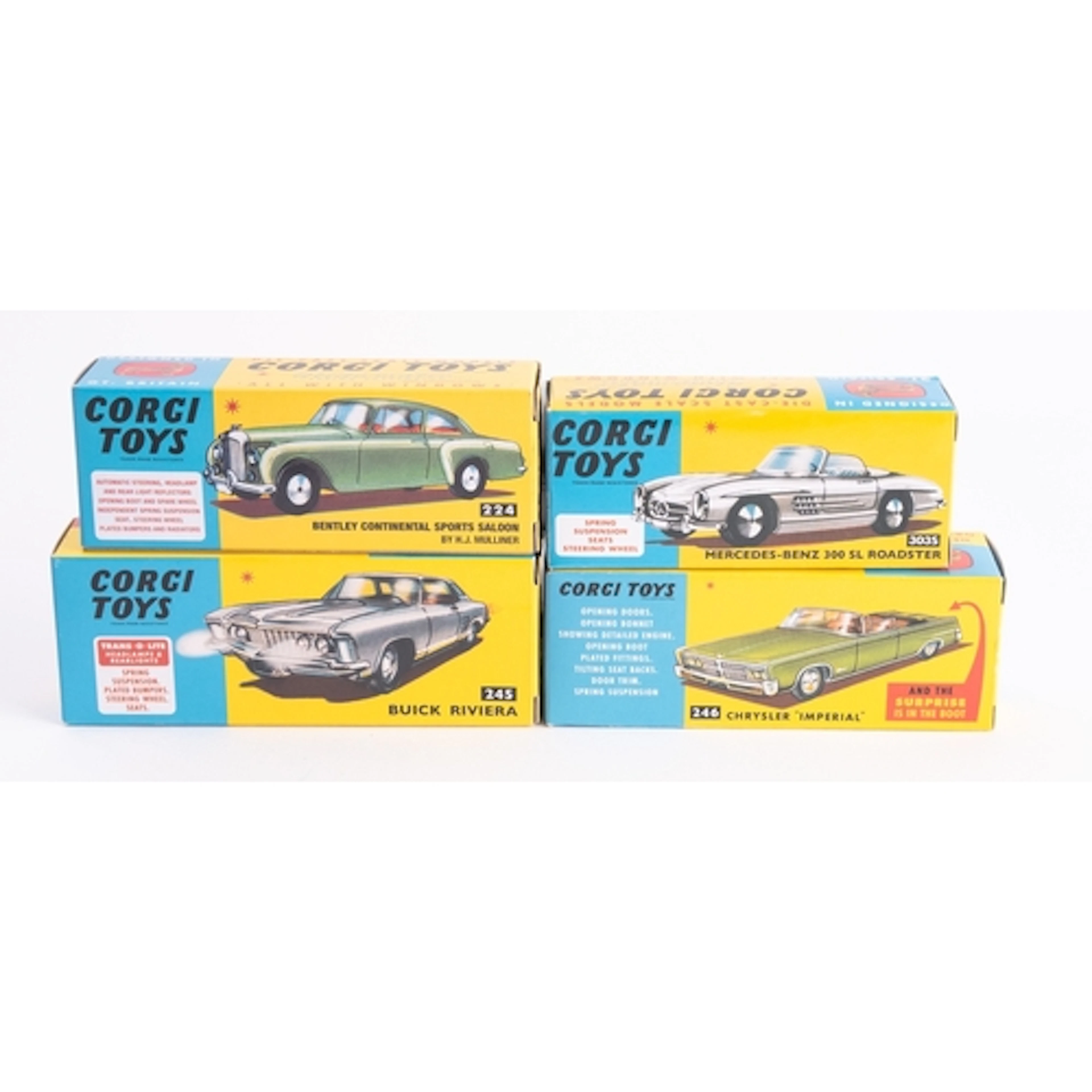 A group of four re-issue Corgi Toys diecast cars. Comprising...