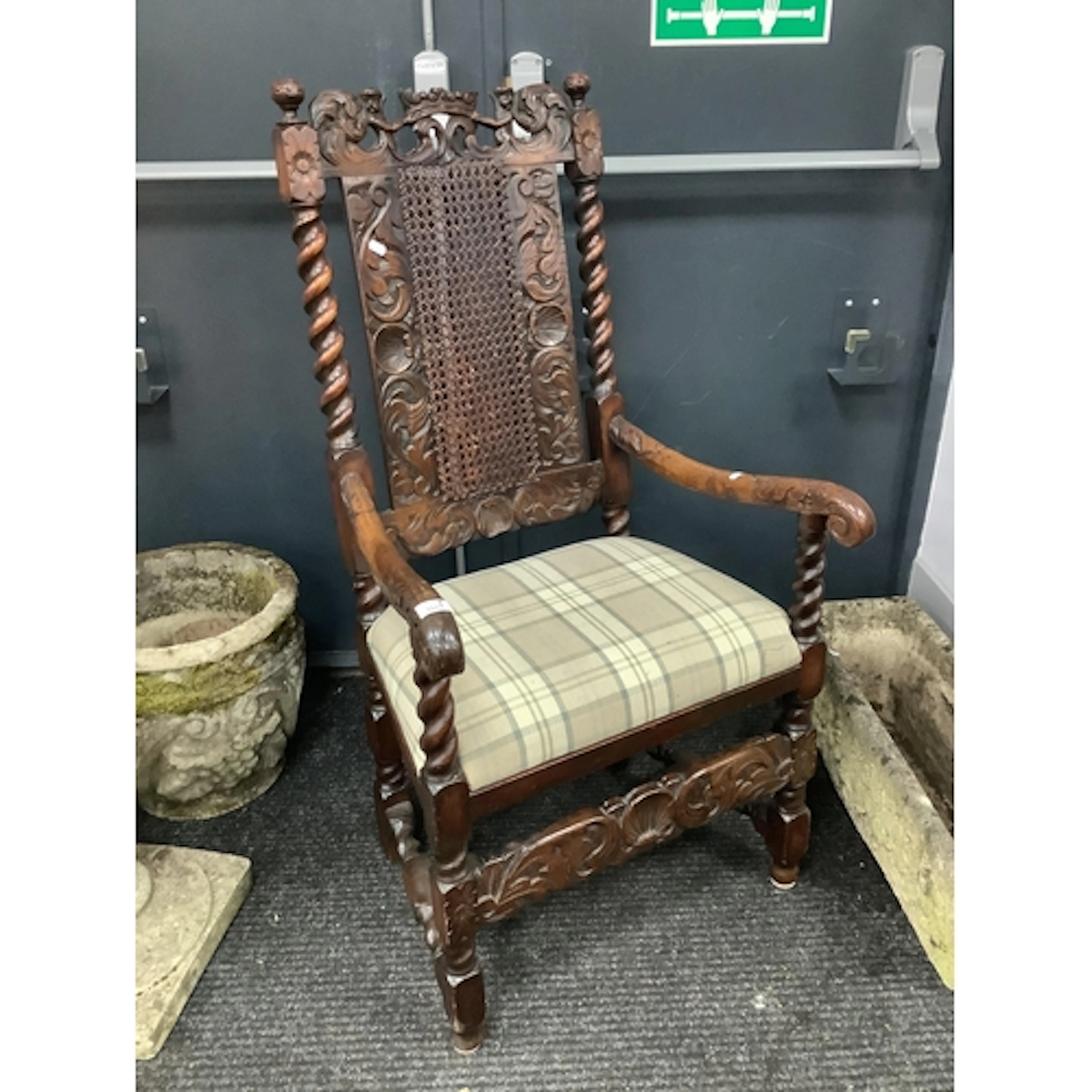 XVII Century Style Carolean Armchair top rail with two figur...