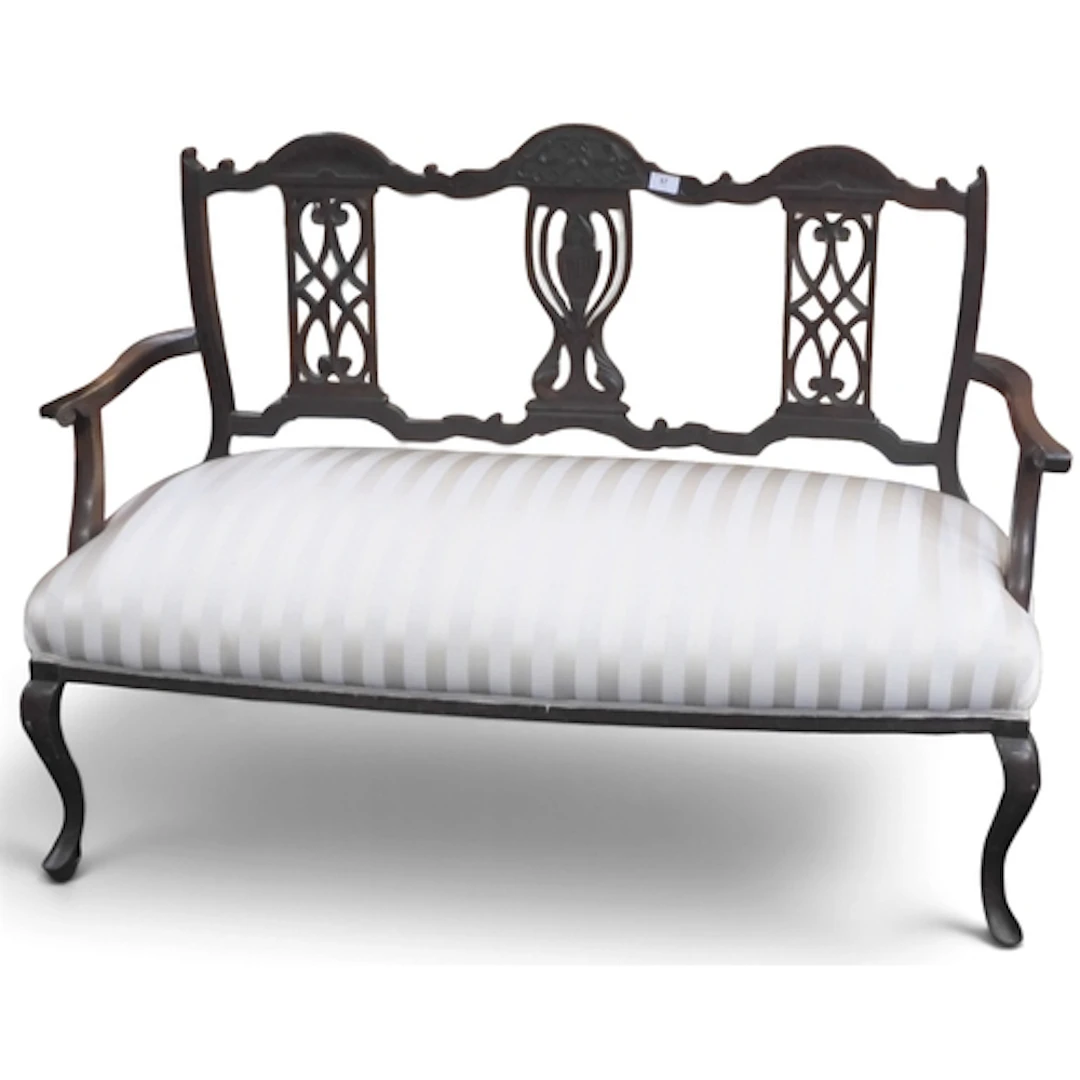A Victorian mahogany framed parlour settee with carved pierc...