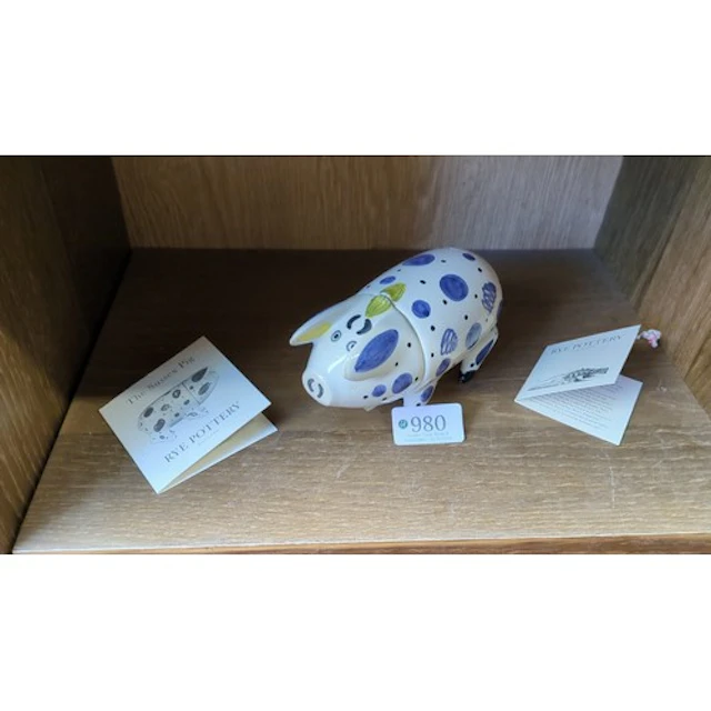 Rye Pottery Sussex Pig ceramic drinking vessel, hand-painted...