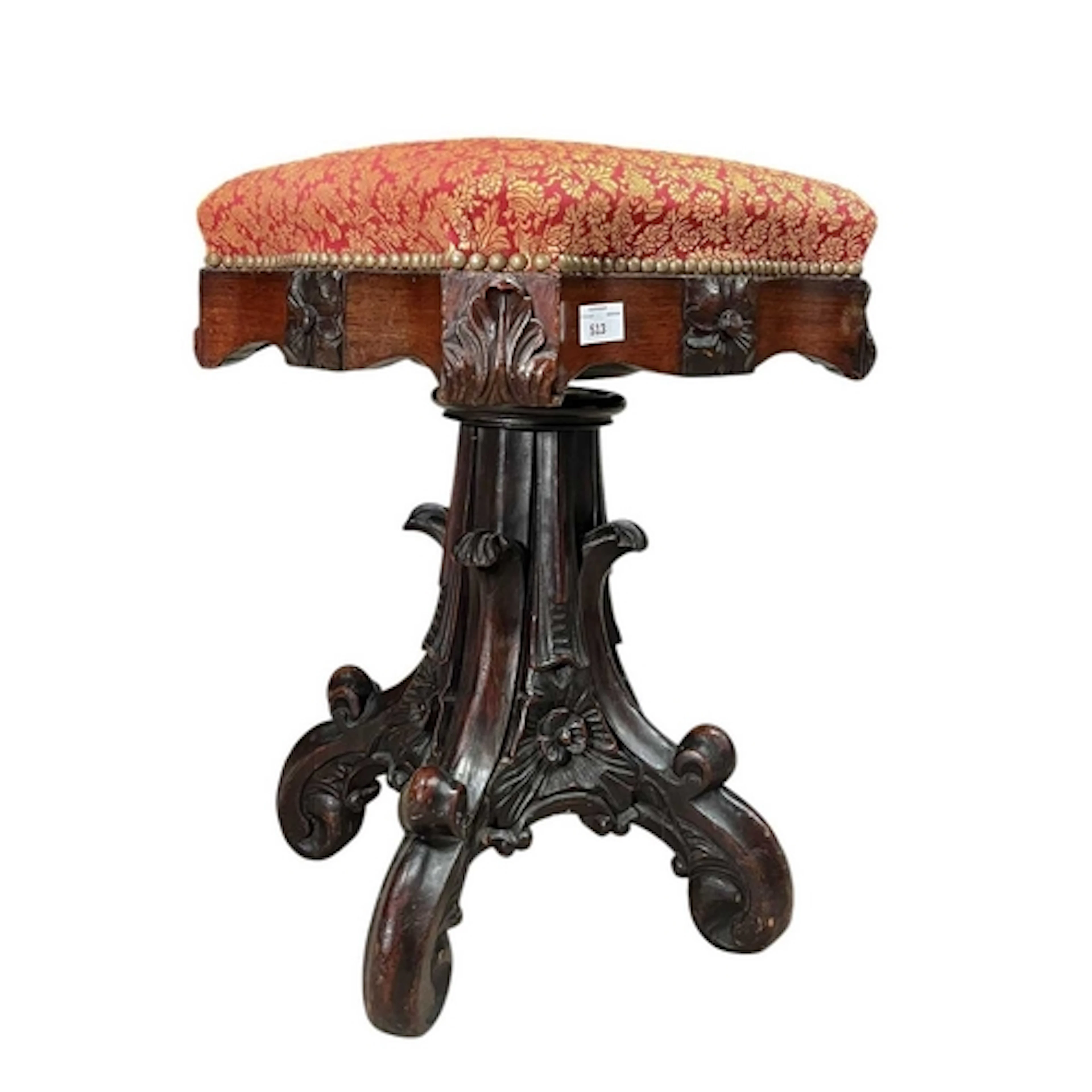 A William IV 19th century carved mahogany swivel piano stool...