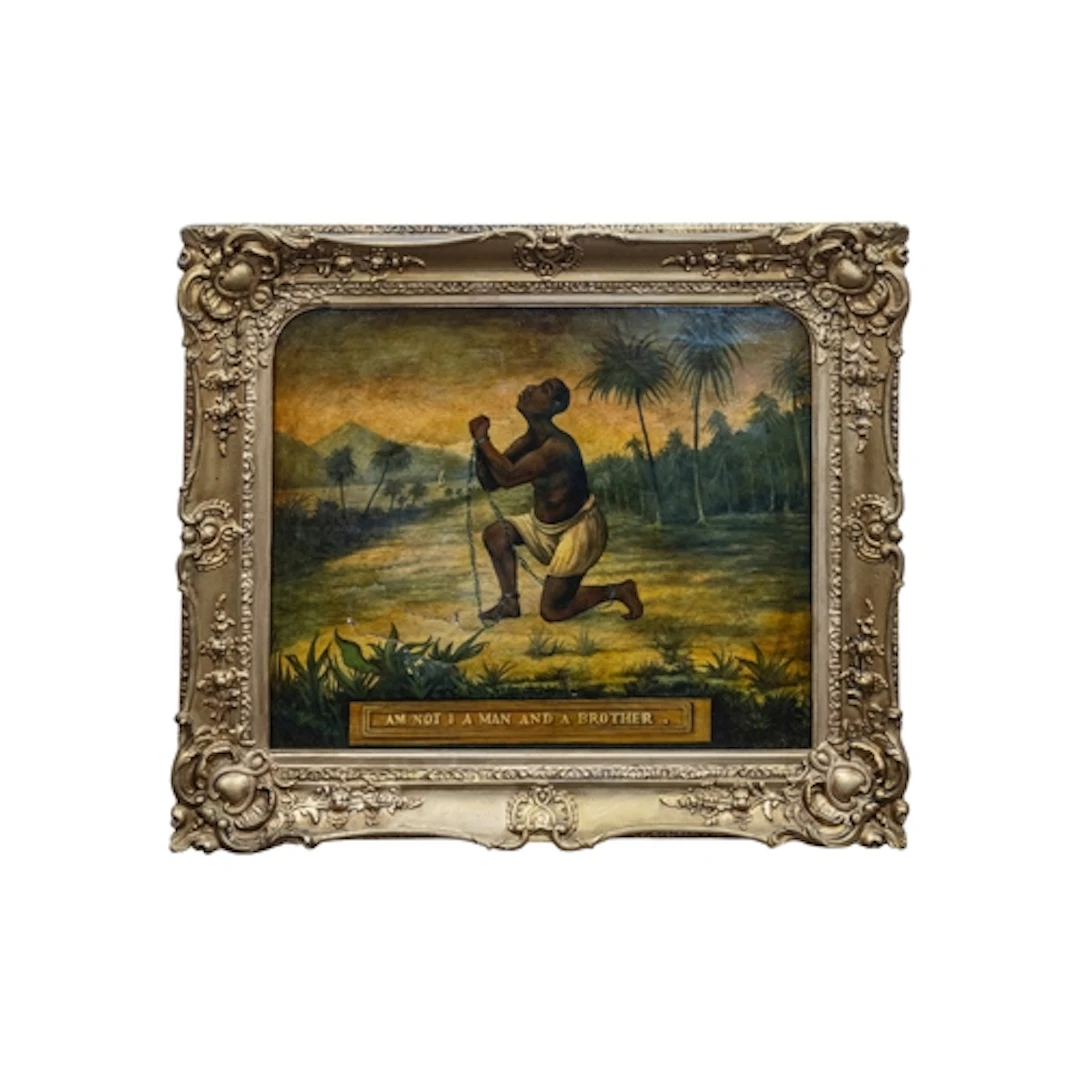 A 19TH CENTURY ABOLITIONIST OIL PAINTING ON CANVAS featuring...