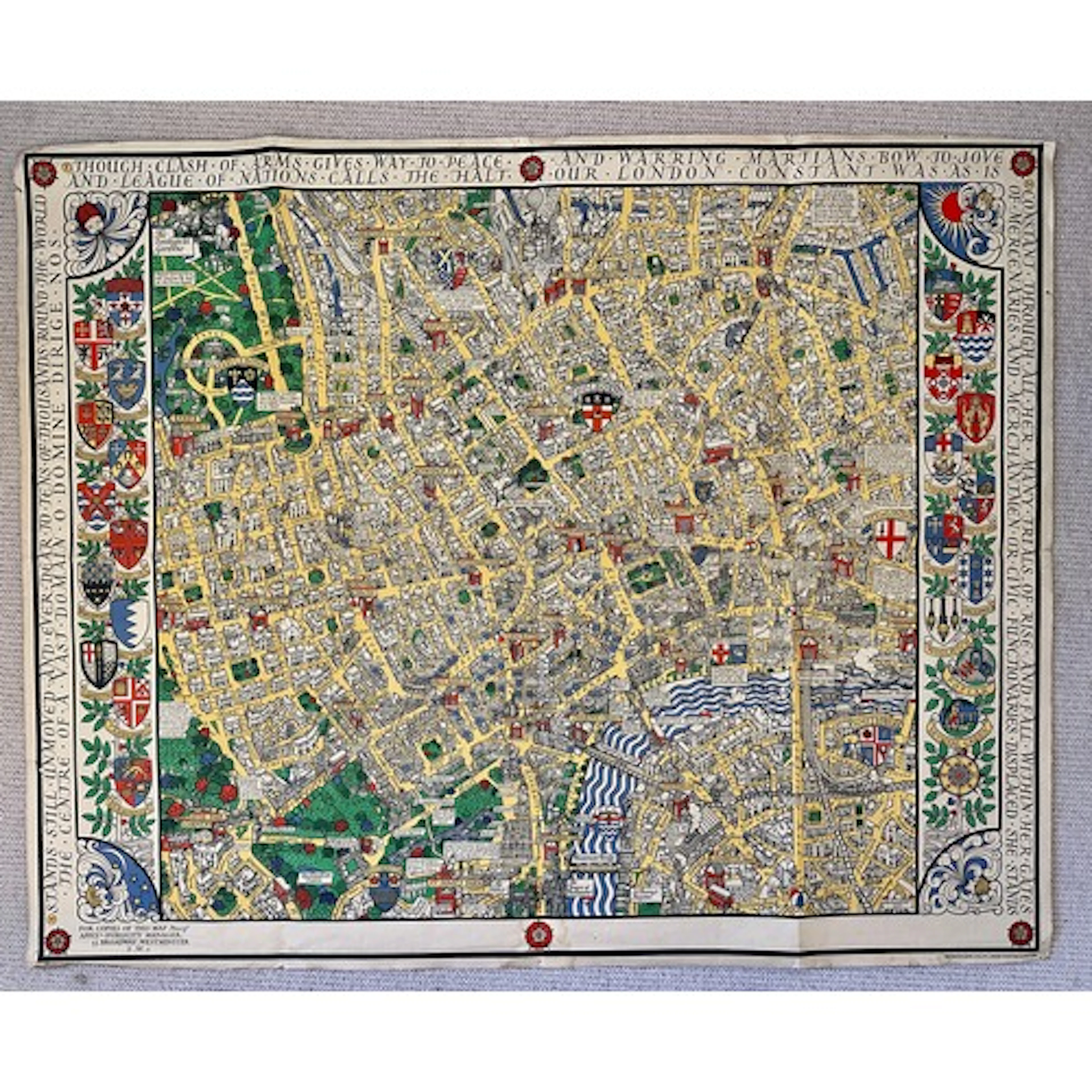 A large pictorial map of central London by Macdonald Gill's,...