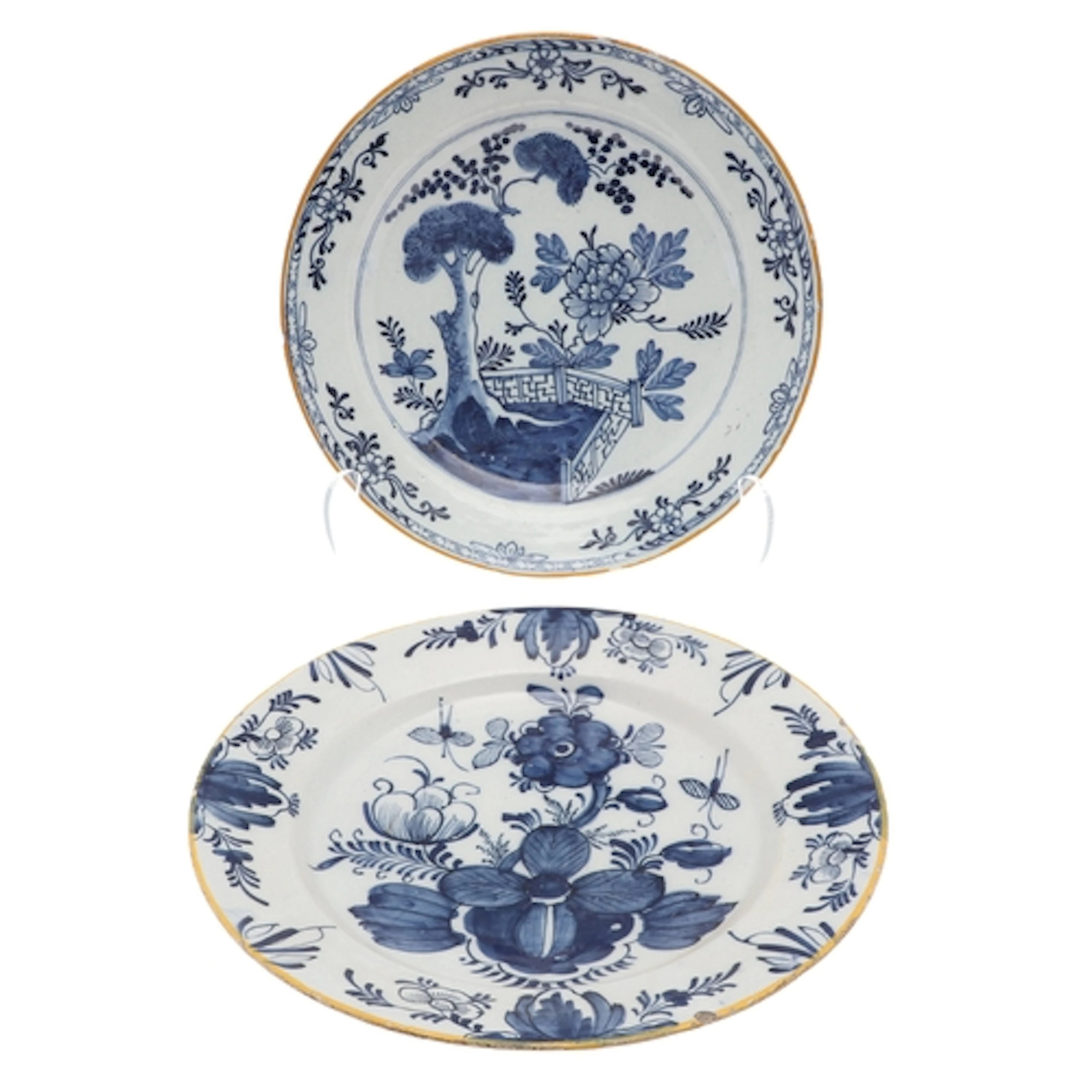 ANTIQUE DELFT CHARGERS. Probably both 18thc, including a blu...