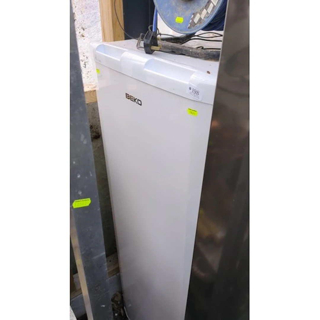 Beko white freestanding upright freezer with a single door, ...