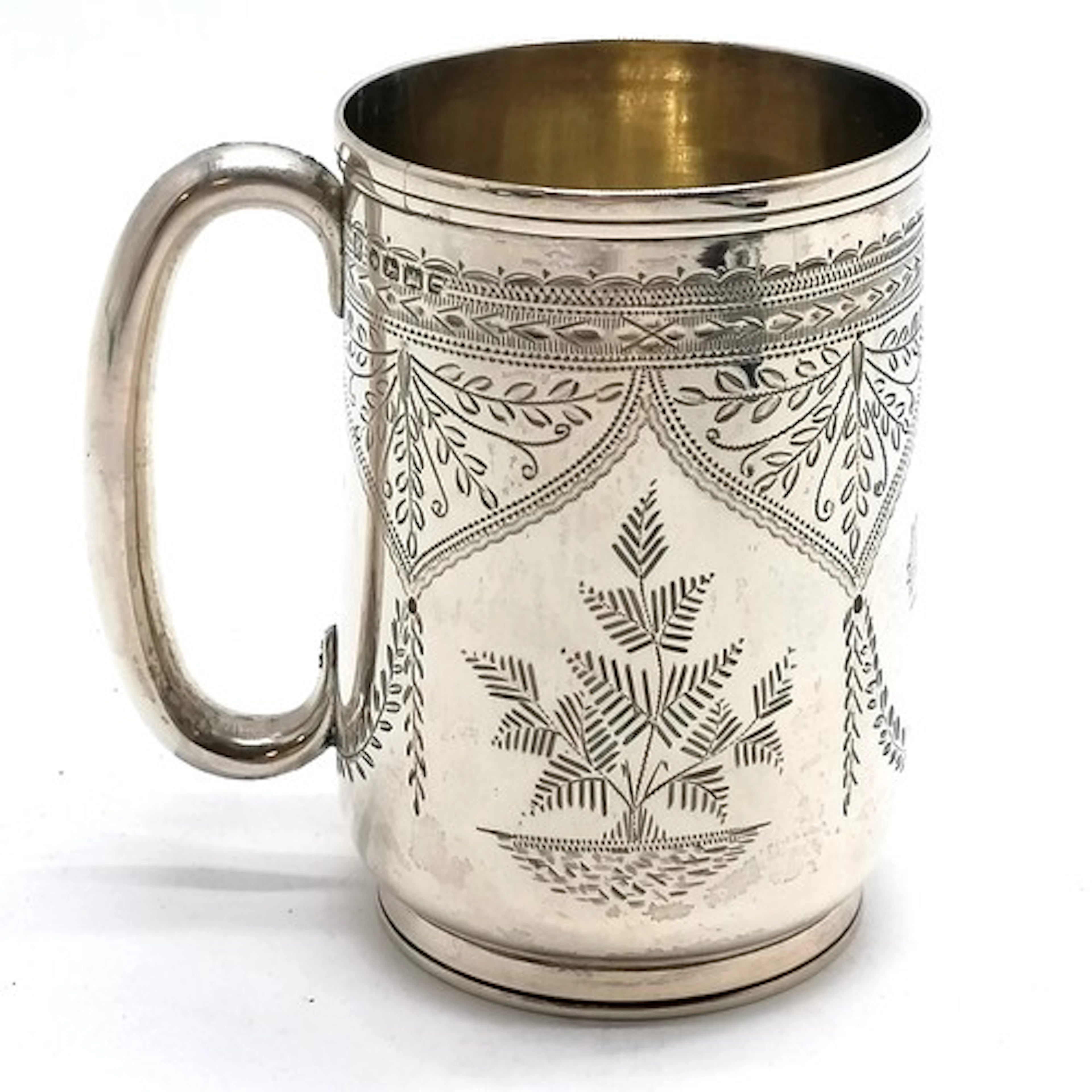 1876 Exeter silver tankard with engraved fern detail by Josi...