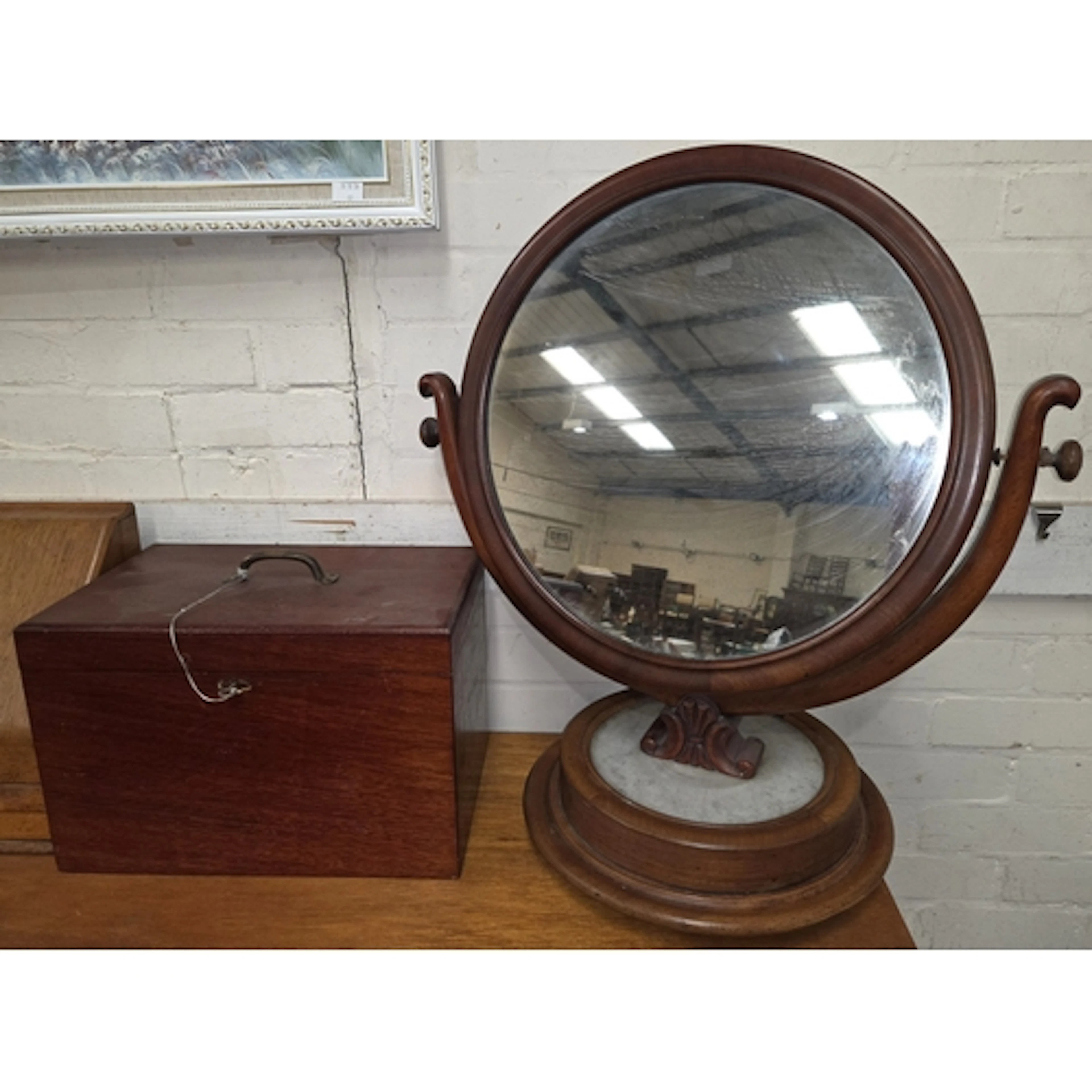 A Victorian mahogany dressing table mirror with marble base ...