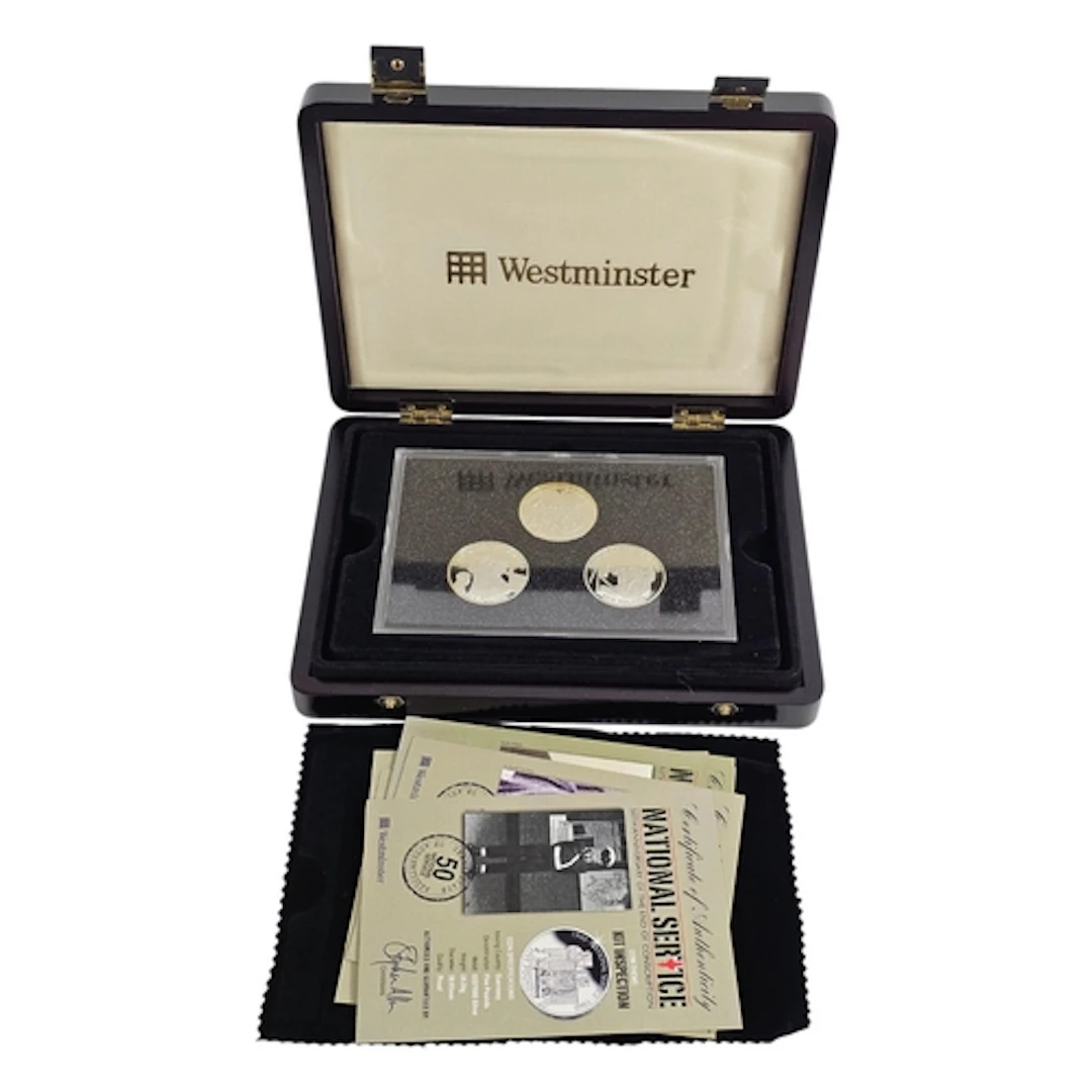 NATIONAL SERVICE, A SET OF SIX COMMEMORATIVE SILVER FIVE POU...