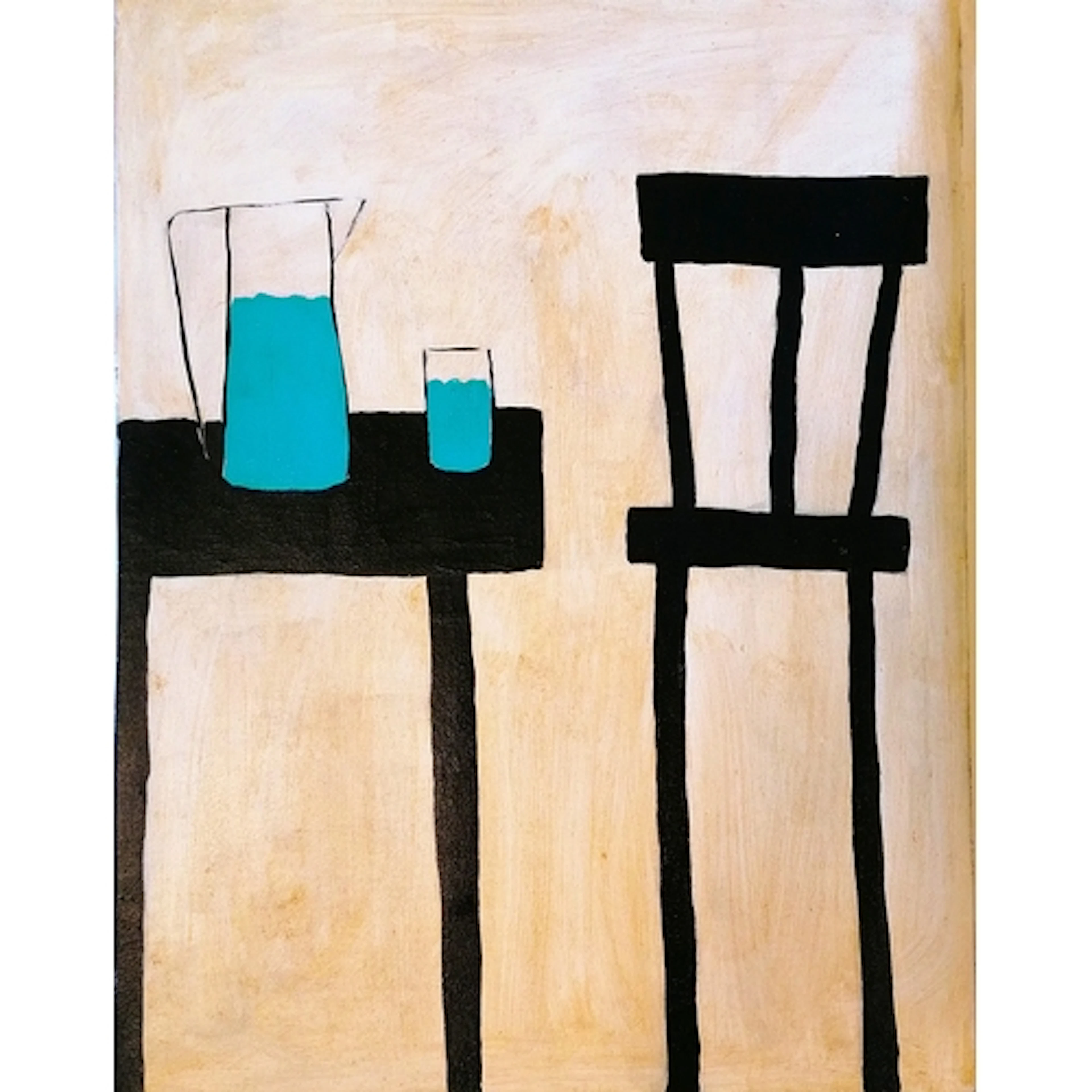 Terence Robert Wood oil painting of a table with blue jug fr...