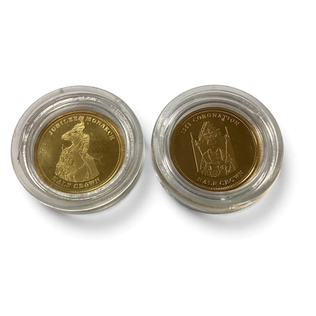 Two 2012 9ct Gold QEII Half Crown Miniature Coins, total wei...