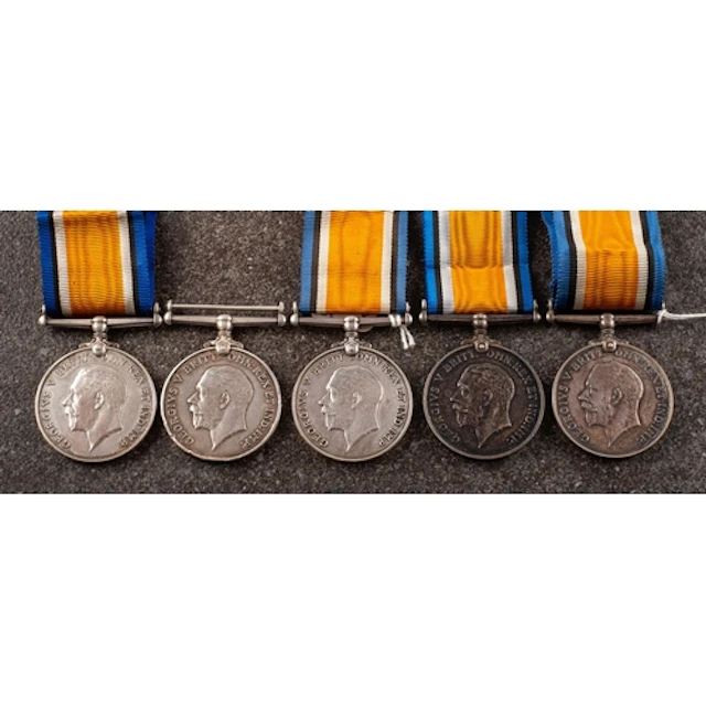 Five George V War Medals. '2 Lieut T R Cook' (re-struck) 'J...