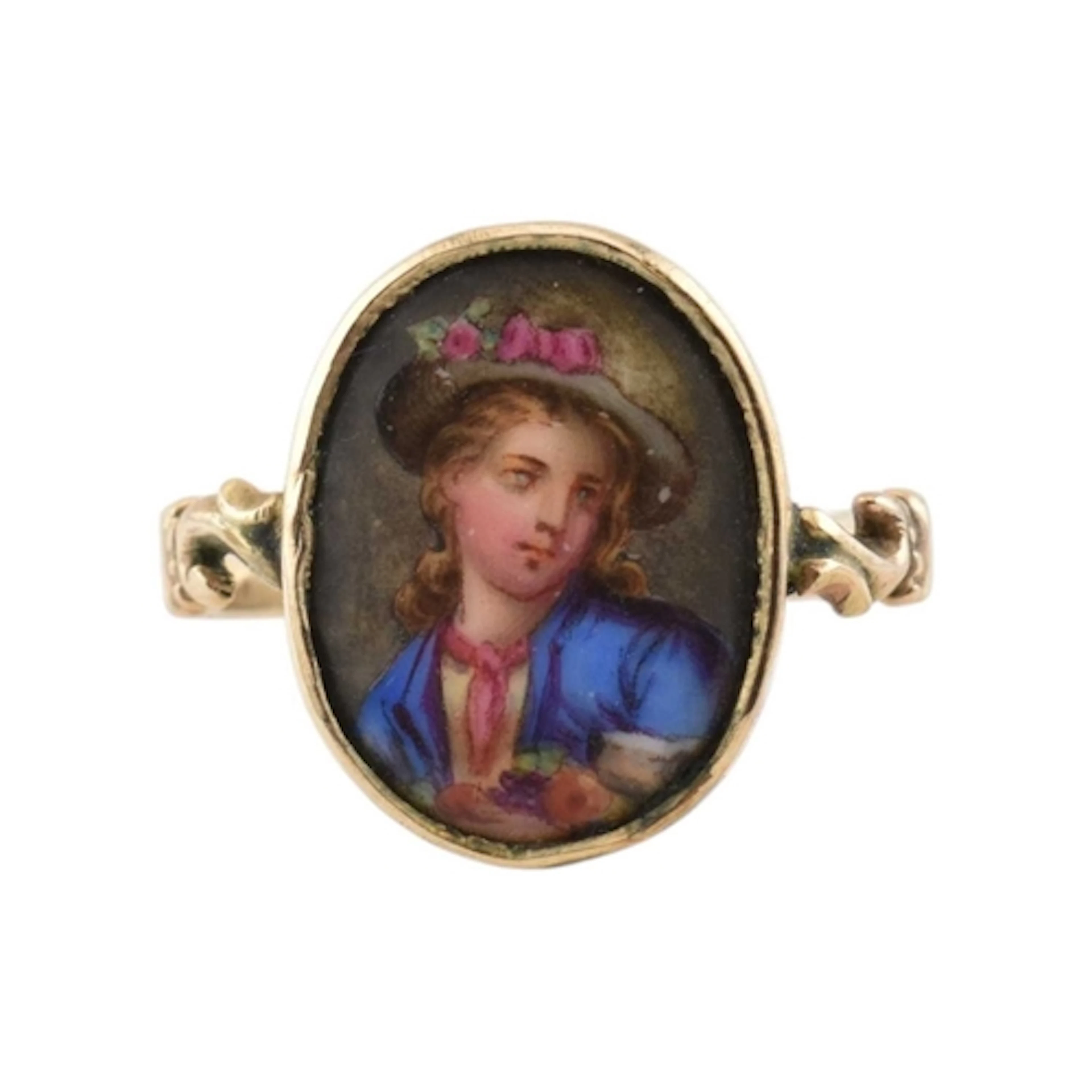 A 19th century ceramic miniature ring. The ring, likely Fren...