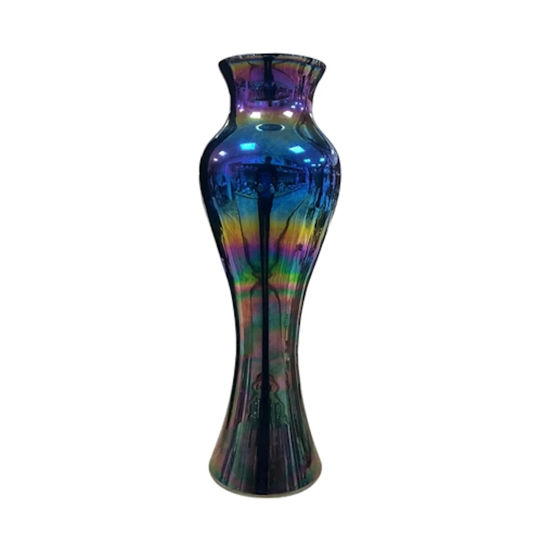 A Polish art glass iridescent waisted vase, 50cm high